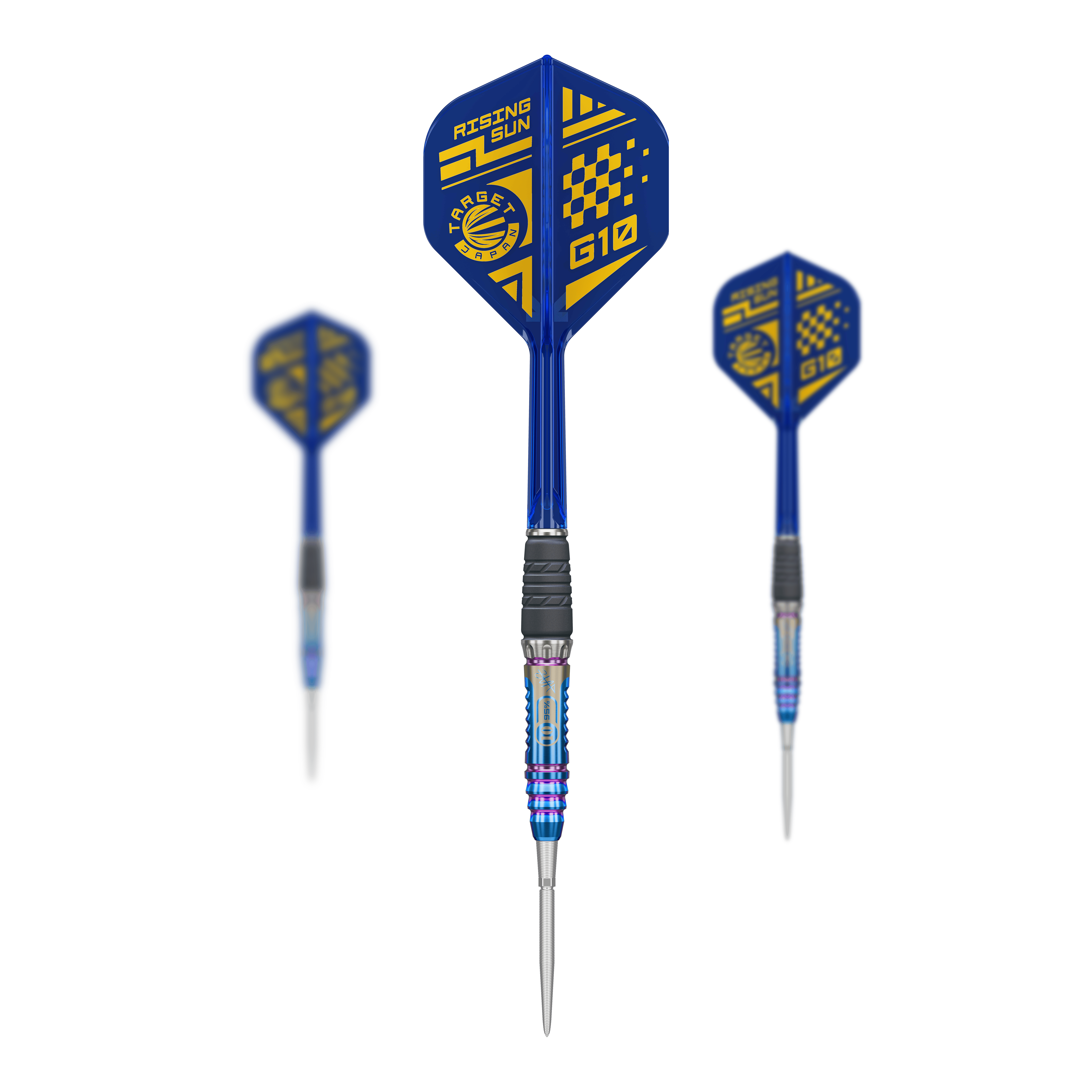 Target Japan Rising Sun GEN10 Swiss Point Steeldarts Abgebildet sind die Target Japan Rising Sun GEN10 Swiss Point Steeldarts als komplettes Set. Die Darts werden mit Schaft und Flights präsentiert.
