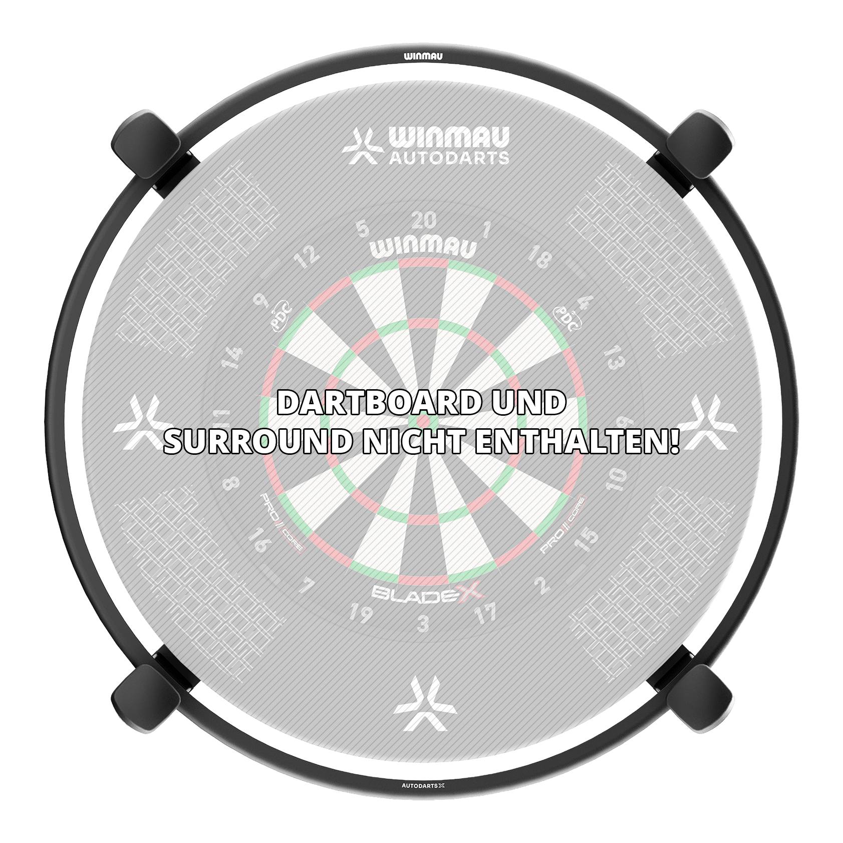 Hier sieht man das Winmau Autodarts X Autoscoring-System. Das innovative System speichert und analysiert Dartscores automatisch.
