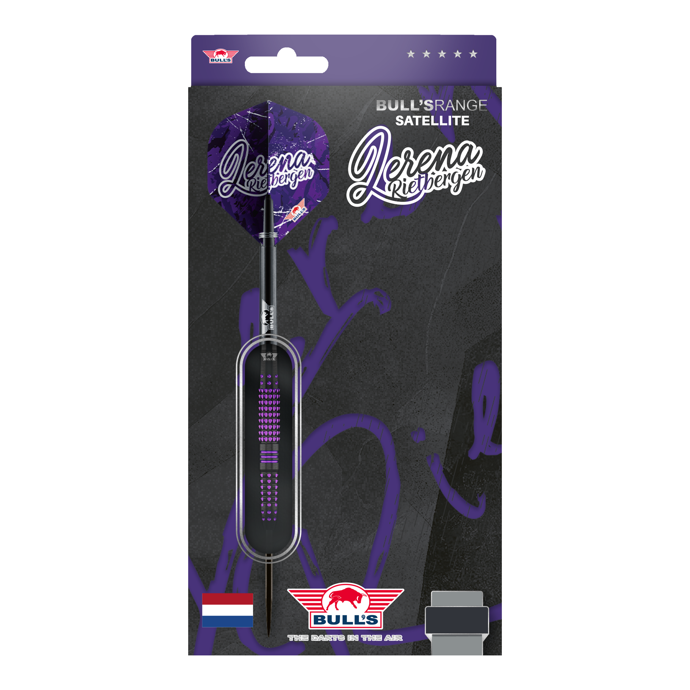 Bulls NL Lerena Rietbergen steel darts - 24g Auf dem Bild sind die Bulls NL Lerena Rietbergen Steeldarts - 24g zu sehen. Die Steeldarts sind professionell gestaltet und zeigen feine Details.
