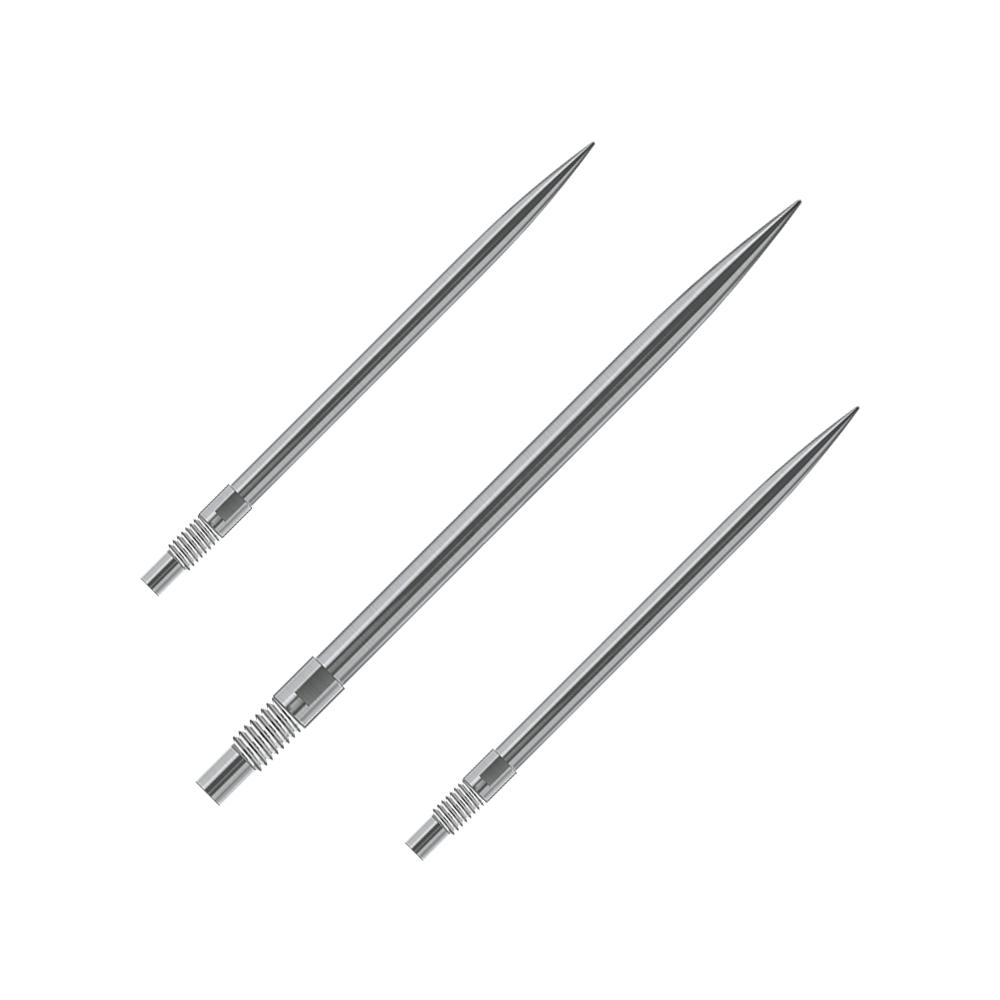 Das Bild zeigt vermutlich ein Set silberner Dartspitzen von Harrows, 40mm lang. Der Dateiname lautet 'QP23950_Harrows_QuickPoint_Dartspitzen_Silber_40mm_1Set'.