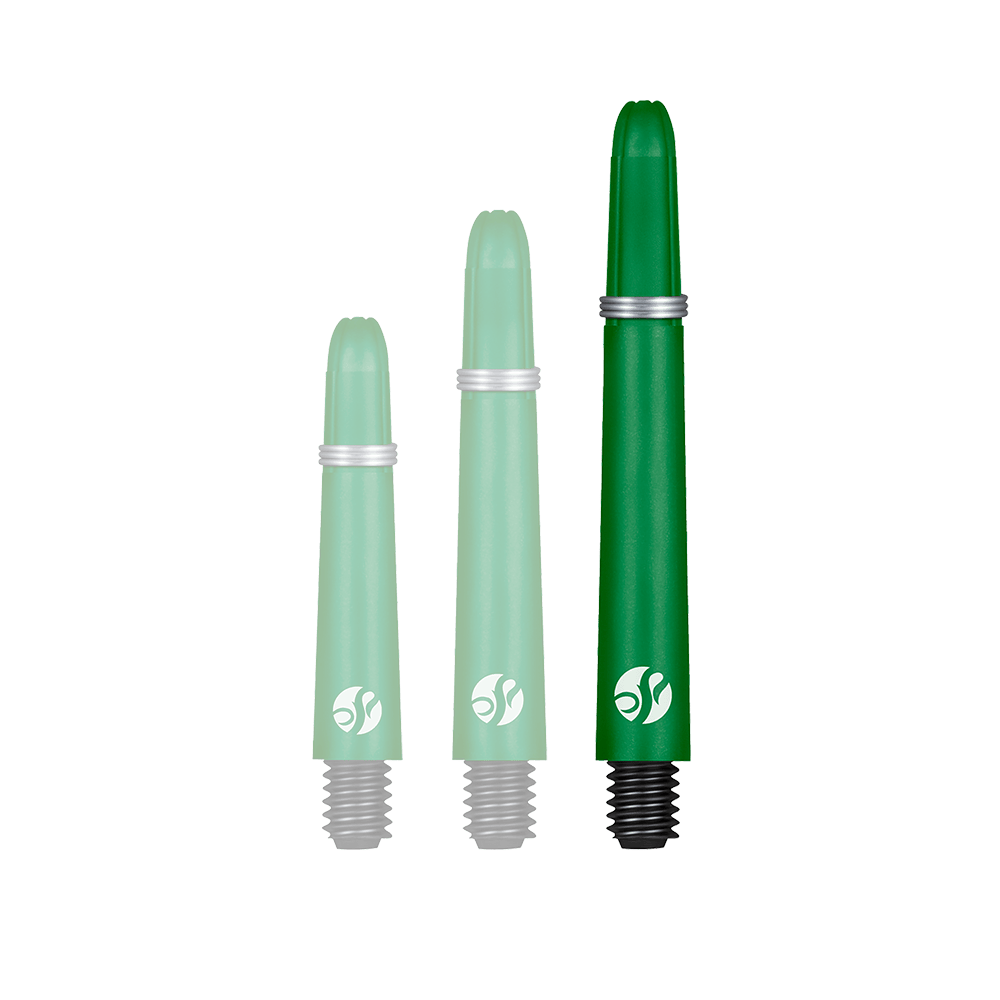 Shot Koi Carbon Shafts - Green Ein Dart-Schaft wird einzeln präsentiert. Der Hals ist markant ausgeführt.