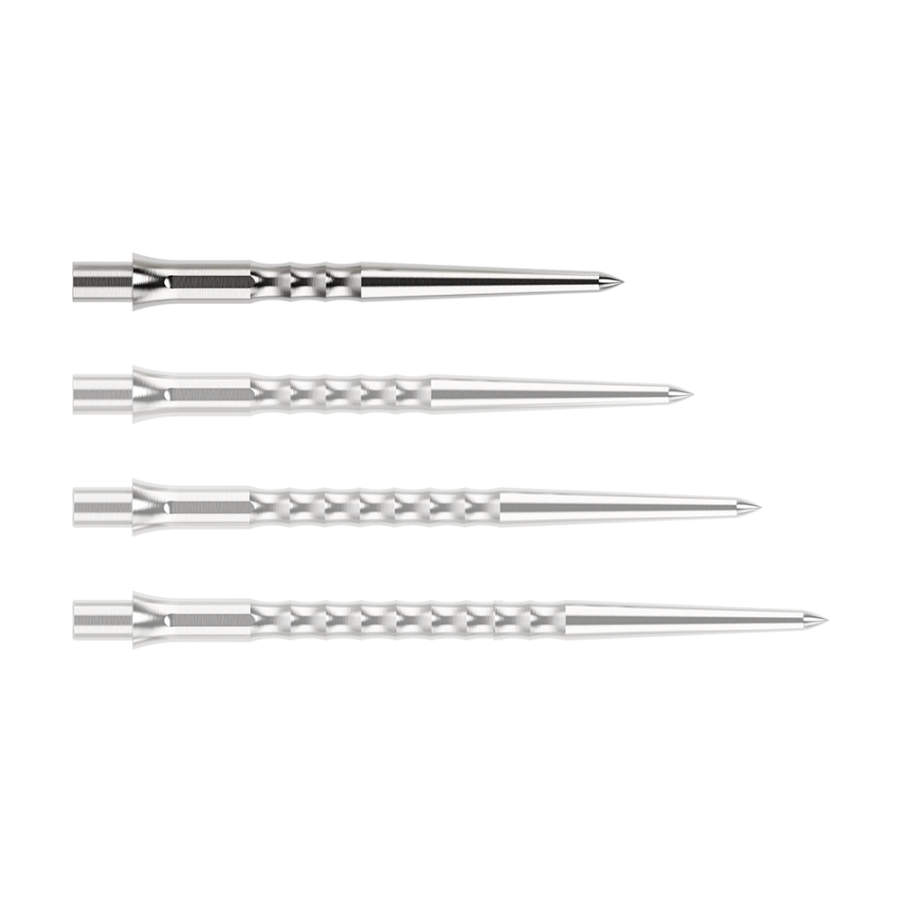 Caliburn System steel dart tips - Ripple - NoLip - silver Abgebildet ist eine silberne Steeldartspitze des Typs Ripple NoLip mit 28mm Länge. Die Spitze liegt frontal auf einer hellen Fläche.