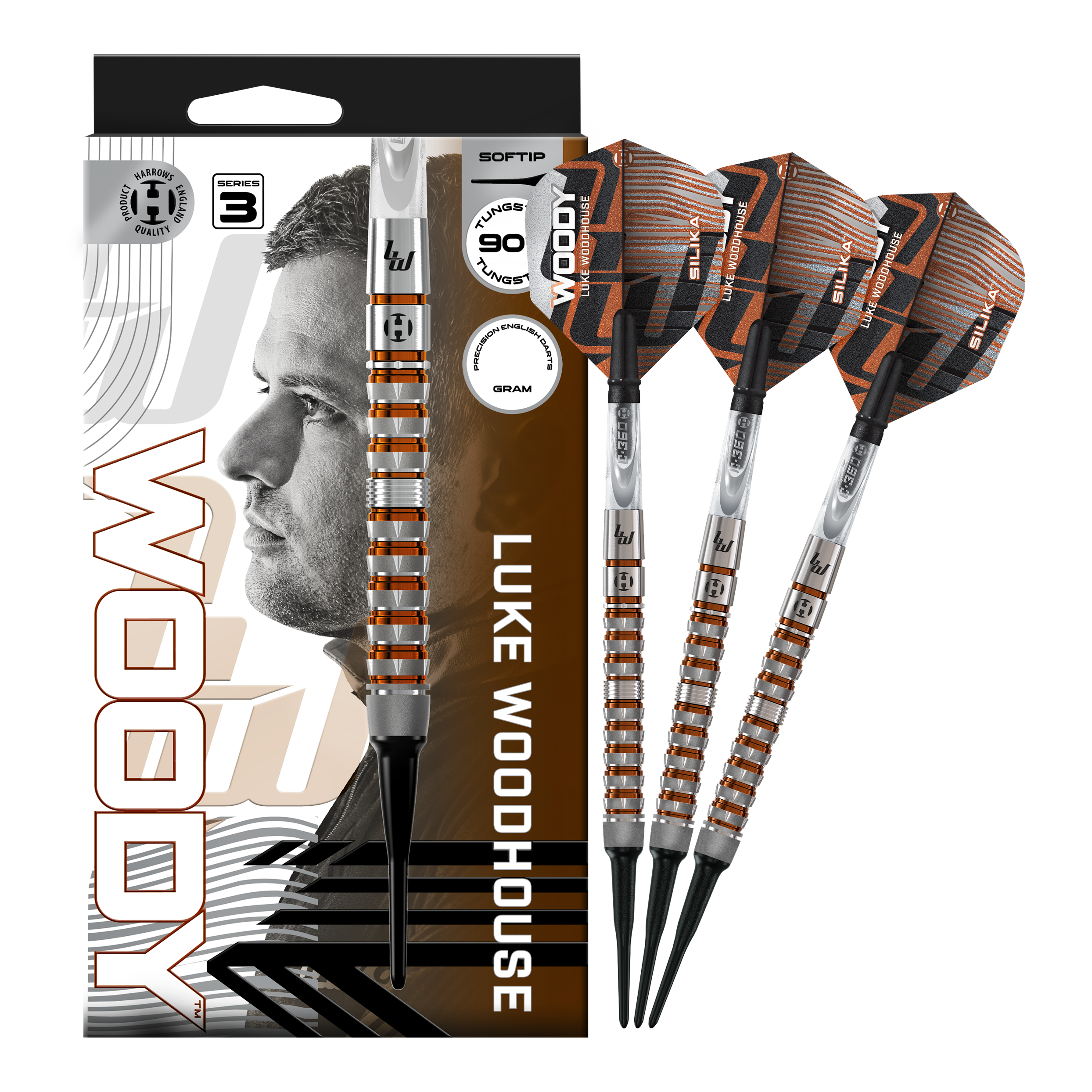 Harrow's Luke Woodhouse Series 3 Soft Darts - 18g Abbildung der Harrows Luke Woodhouse Series 3 Softdarts - 18g. Die Darts werden vollständig dargestellt.