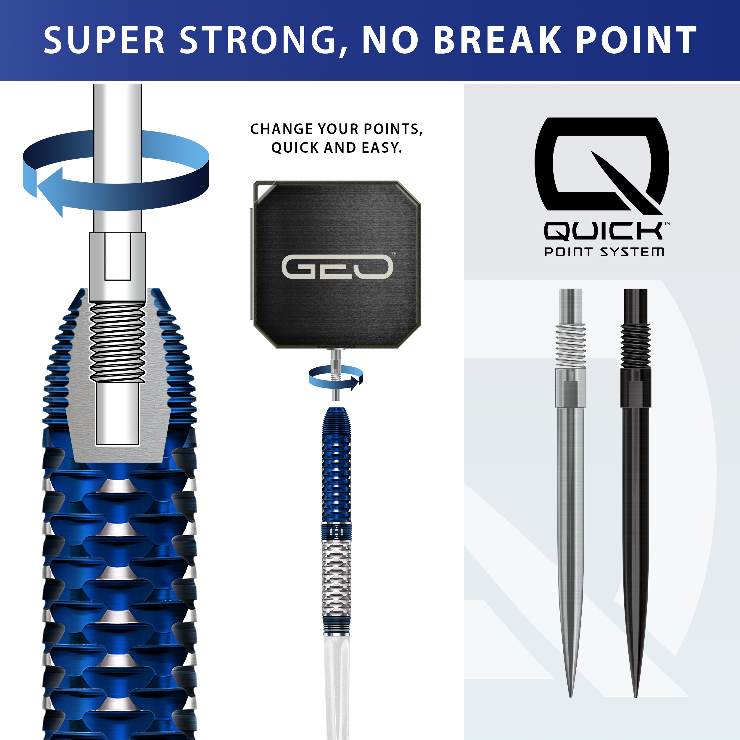 Harrows GEO Parallel Quick Point Steel Darts Hier sieht man die Harrows GEO Parallel Quick Point Steeldarts. Die Gestaltung und das Design des Produkts werden deutlich.