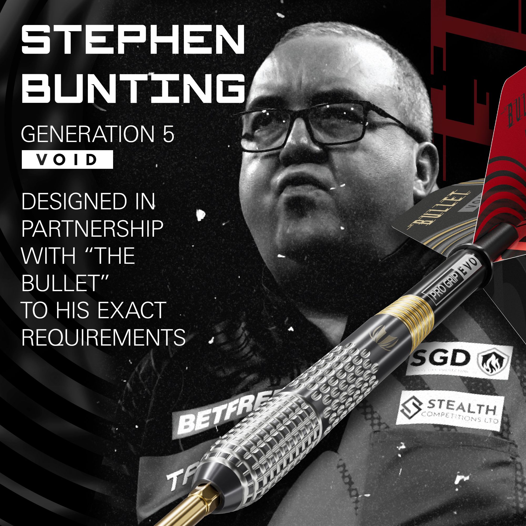 Target Stephen Bunting GEN5 Void Swiss Point Steel Darts Abgebildet sind die Target Stephen Bunting GEN5 Void Swiss Point Steeldarts. Diese Steeldarts zeichnen sich durch ihr modernes Design und ihre hochwertige Verarbeitung aus.