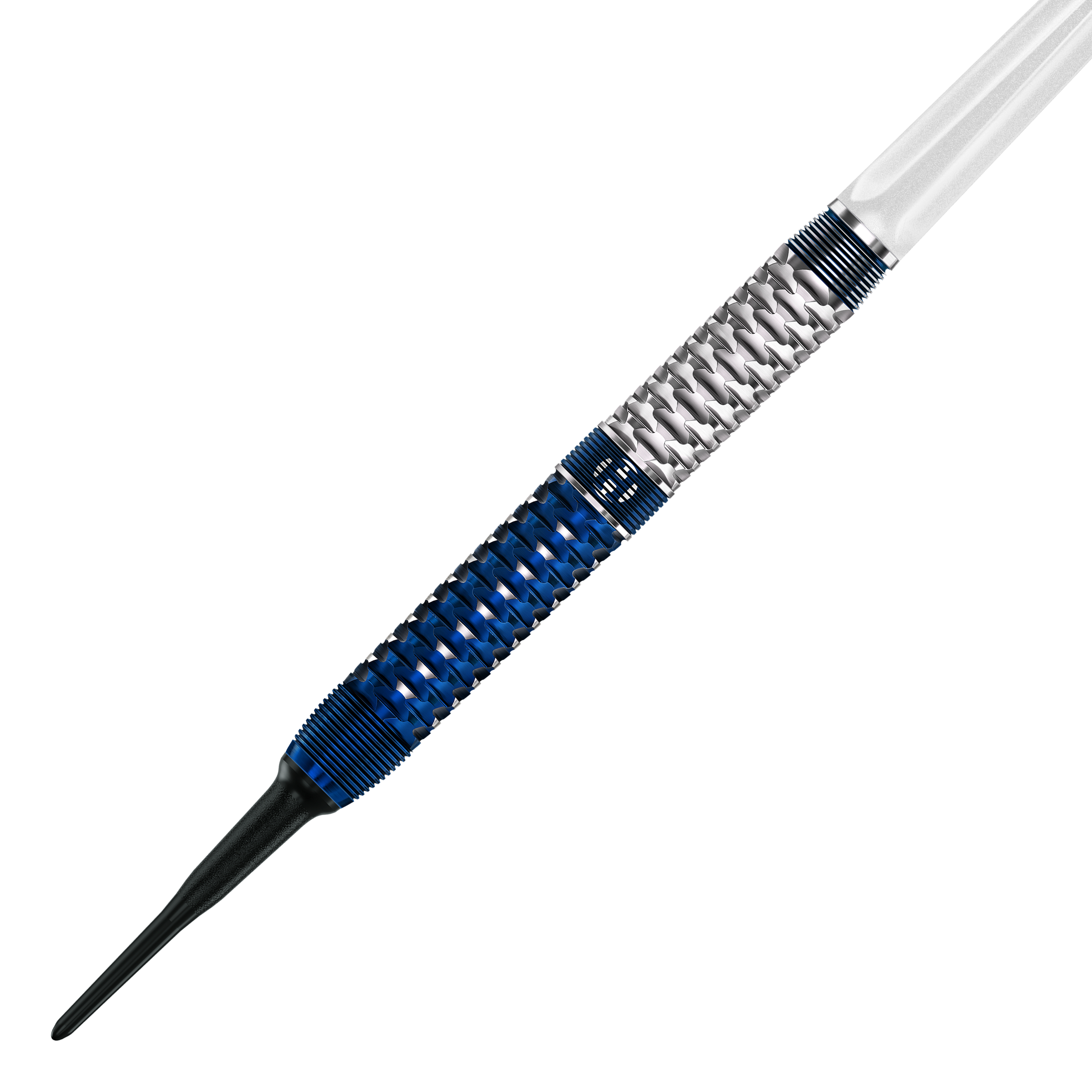 Zu sehen ist ein Harrows GEO Parallel Softdart im Detail. Es handelt sich um ein modernes Dartpfeil-Modell für Softdartspiele.