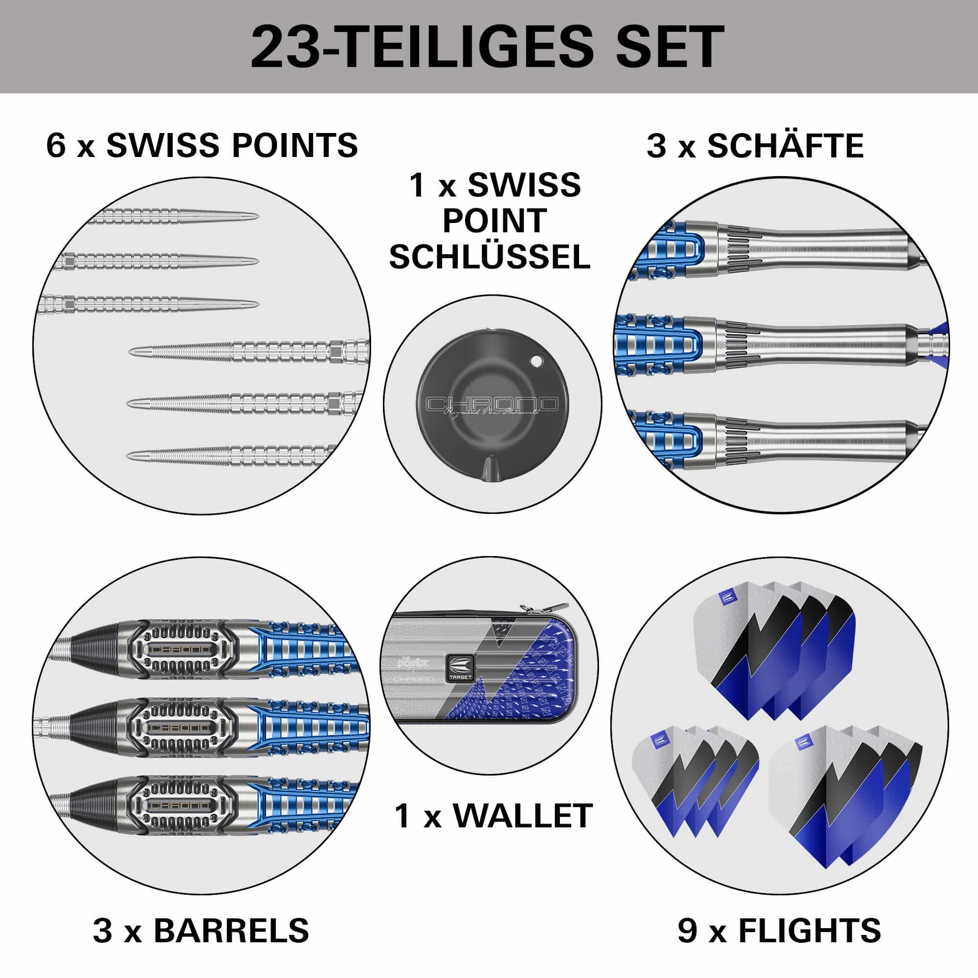 Target Phil Taylor Power X Chrono Swiss Points steel darts Abgebildet sind die Target Phil Taylor Power X Chrono Swiss Points Steeldarts. Das Produkt eignet sich ideal für Dartliebhaber.