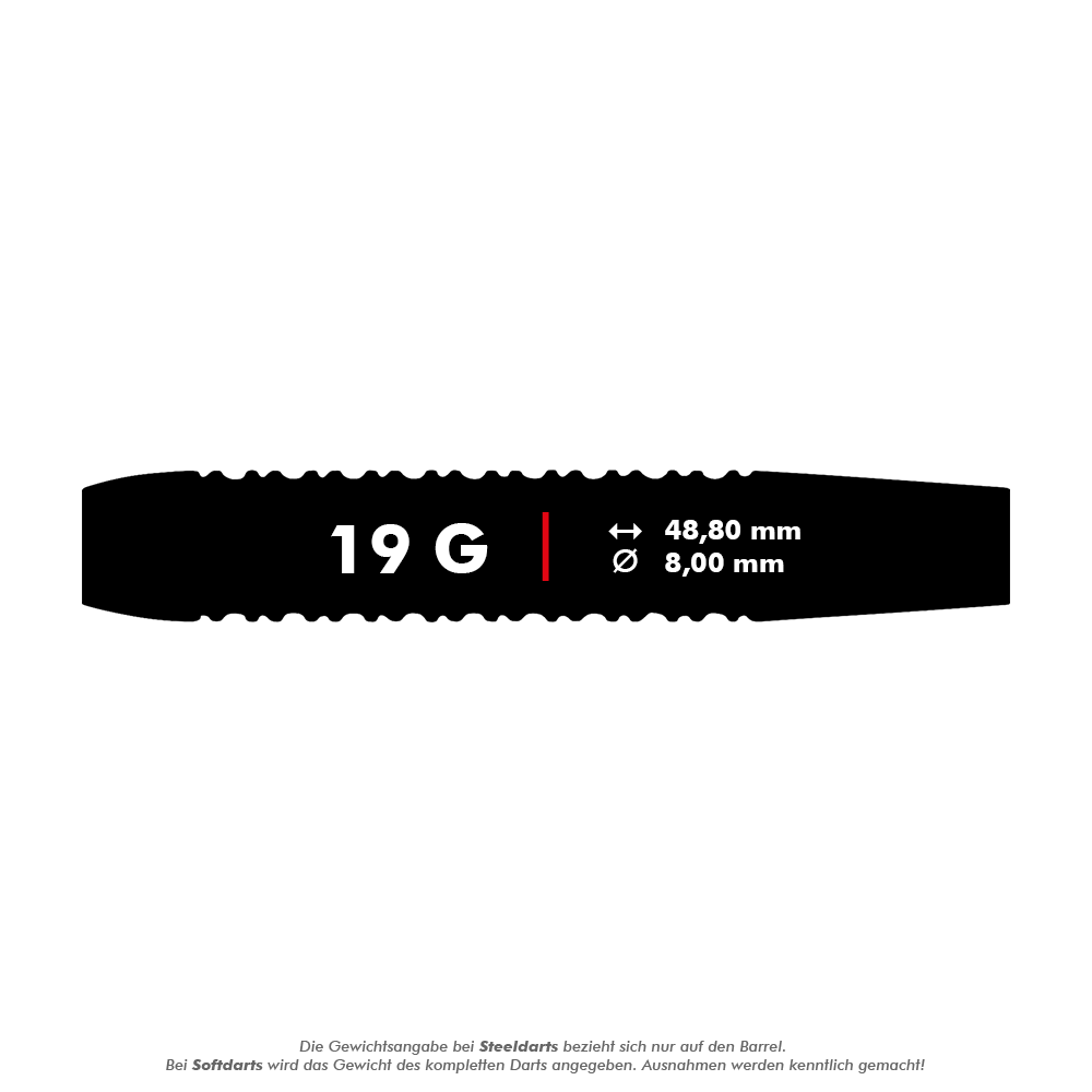 23664_Unicorn_World_Champion_Gary_Anderson_Black_Brass_Softdarts_5_19g Das Bild zeigt den Dartpfeil "Unicorn World Champion Gary Anderson Black Brass Softdarts" mit einem Gewicht von 19 Gramm. Die Maße sind 48,80 mm Länge und 8,00 mm Durchmesser.
