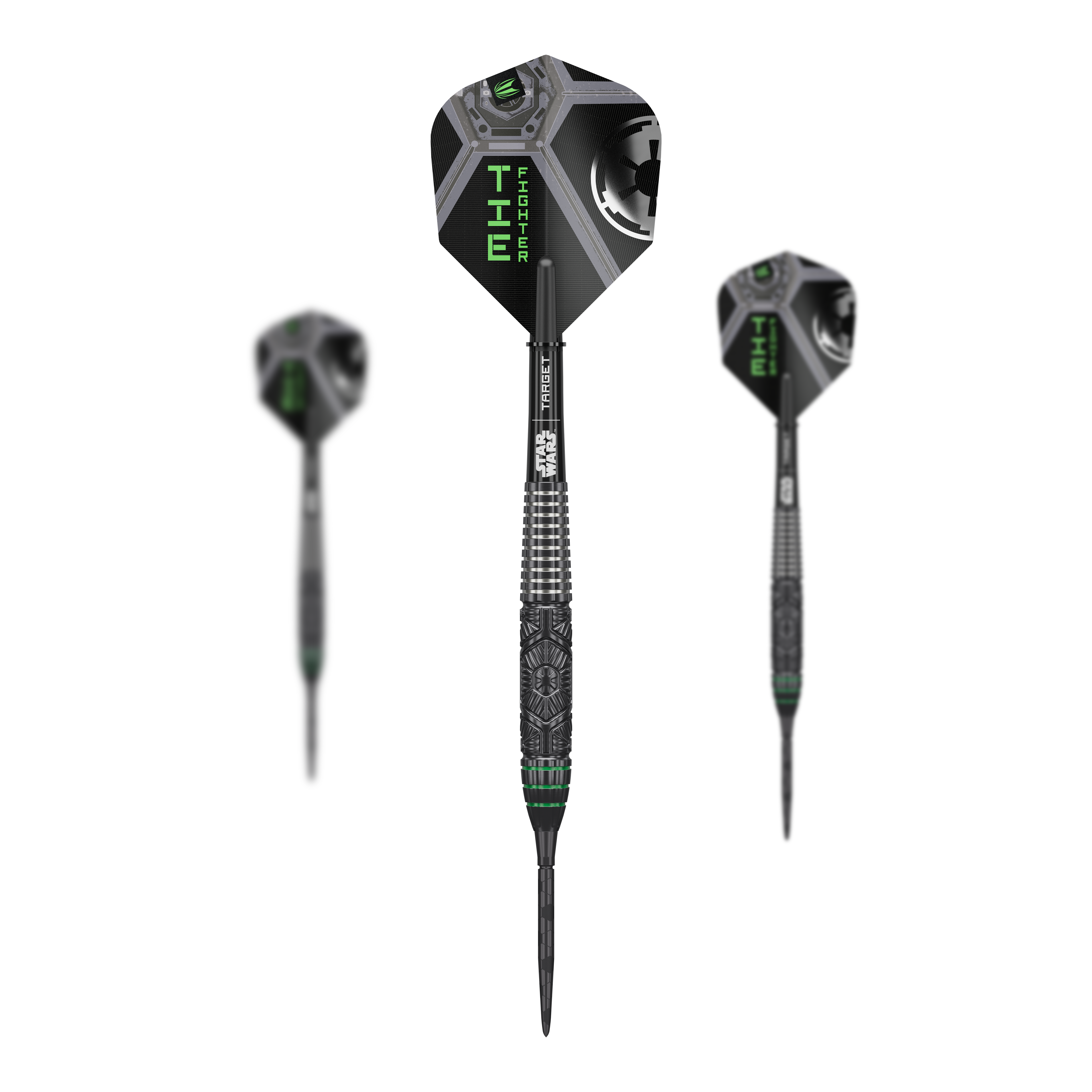 Target Star Wars Tie Fighter Swiss Point Steel Darts Target Star Wars Tie Fighter Swiss Point Steeldarts sind auf dem Bild zu sehen. Das Produkt wird als Set von Steeldarts dargestellt.