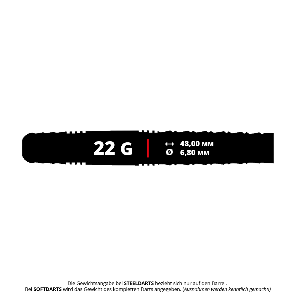 Abgebildet ist der Caliburn Wolfpack W6 Steeldart mit 22g Gewicht. Dieser Dart zeichnet sich durch sein modernes Design und hochwertige Verarbeitung aus.