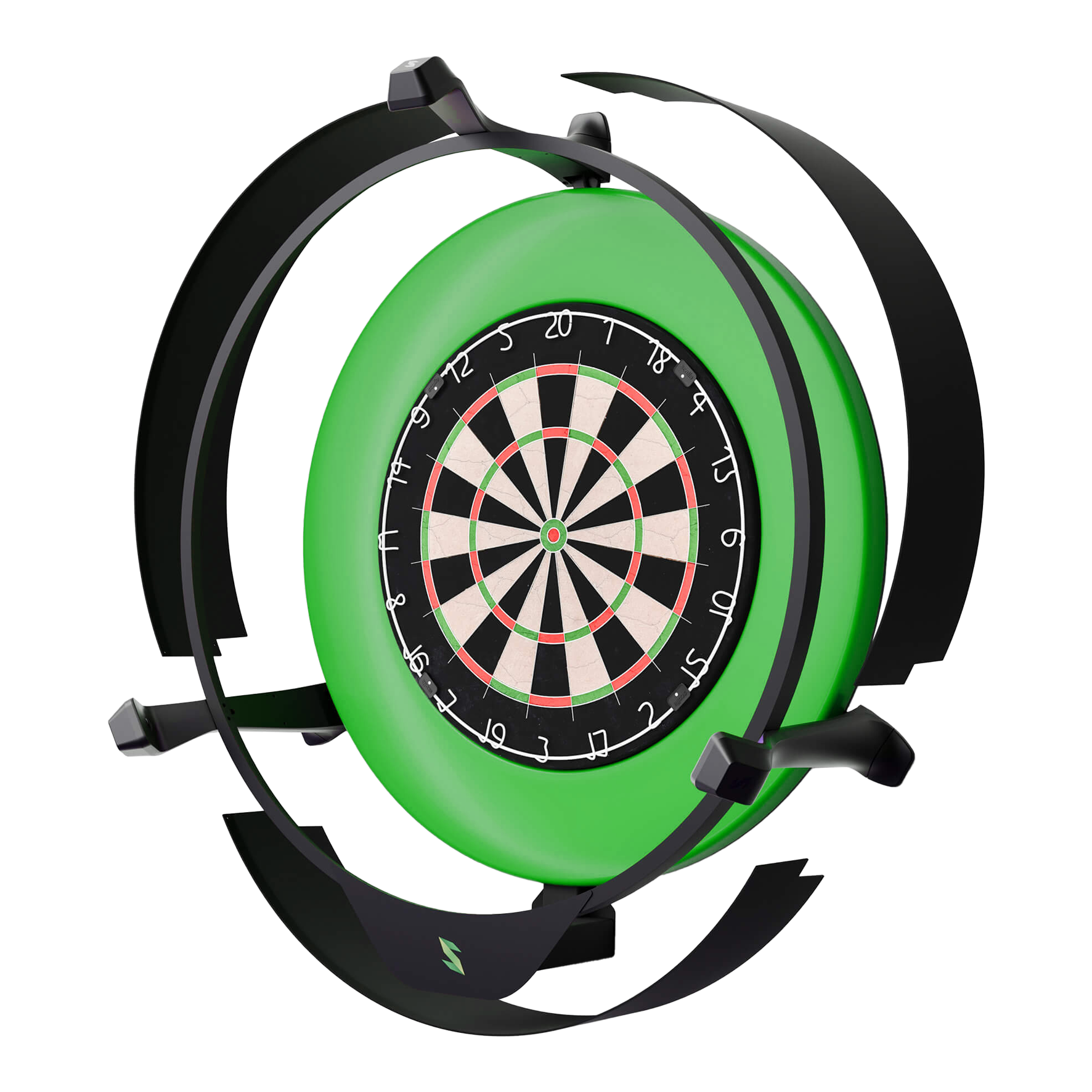 Scolia Home 2 Electronic Autoscoring System with Lighting Ring 2026 Das Bild zeigt das Produkt "Scolia Home 2 Electronic Score System mit Beleuchtungsring". Es handelt sich um ein elektronisches Punktesystem für Dartboards, das von einem grünen Beleuchtungsring umgeben ist.