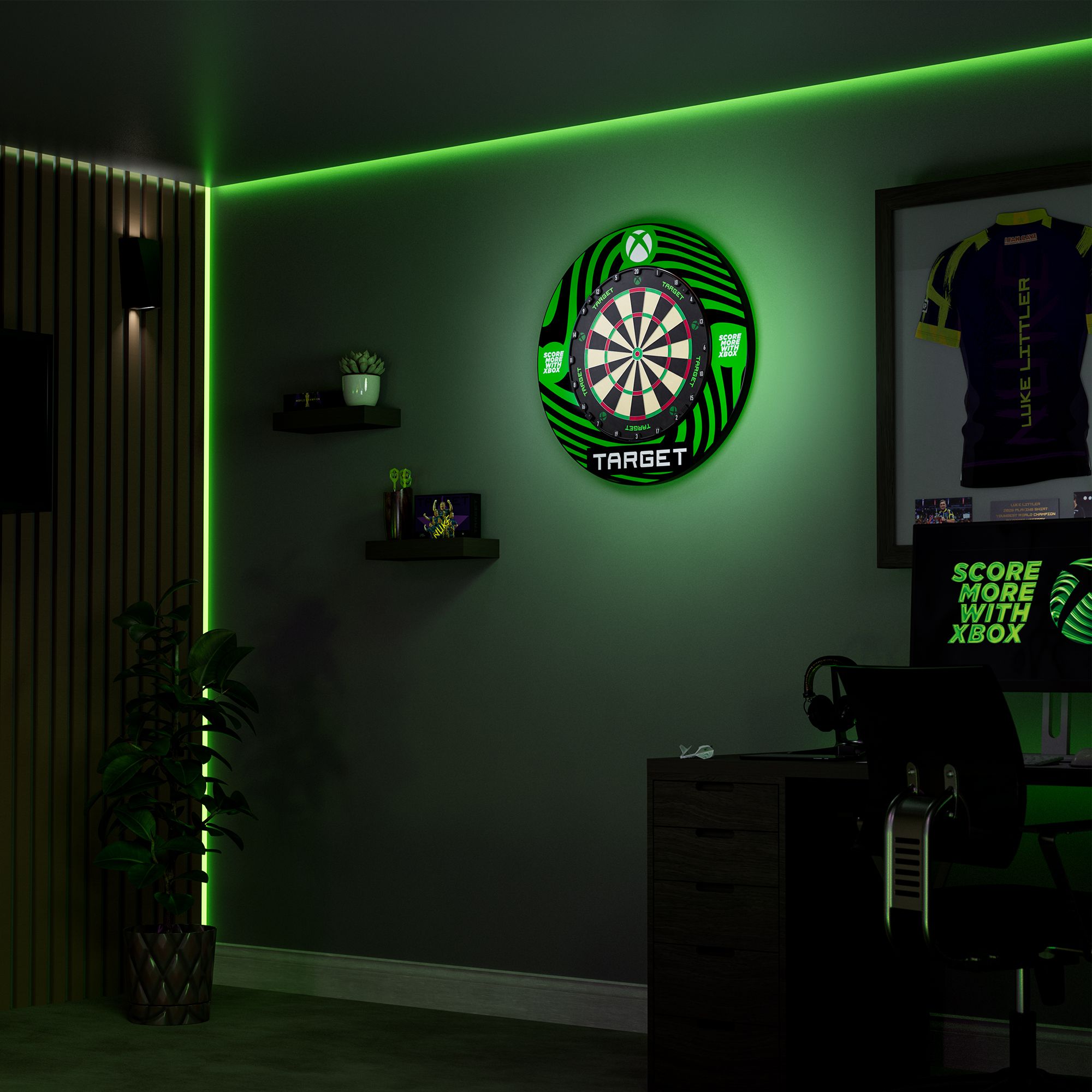Target Xbox Dartboard Surround Bundle Das Bild zeigt das Target Xbox Dartboard Surround Bundle. Dieses Produkt ist ein Bundle für Dartspieler.