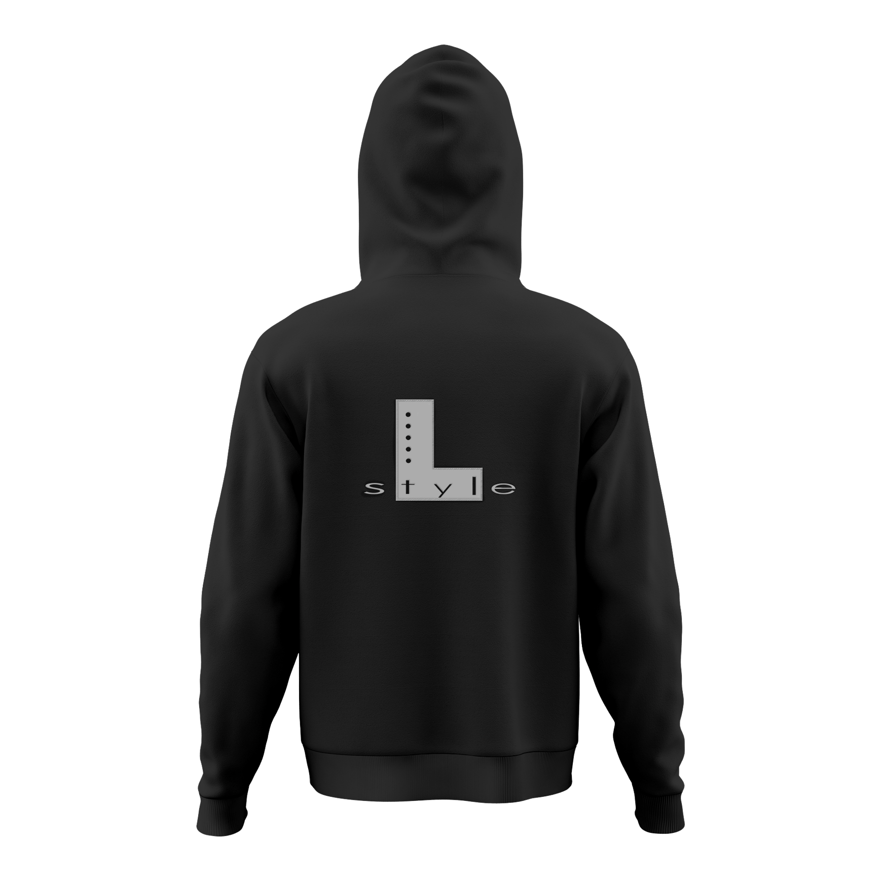 L-Style Hoodie - Black Der Hoodie ist schwarz und hat auf dem Rücken ein großes "L style"-Logo in Grau. Das Design ist schlicht und modern gehalten.