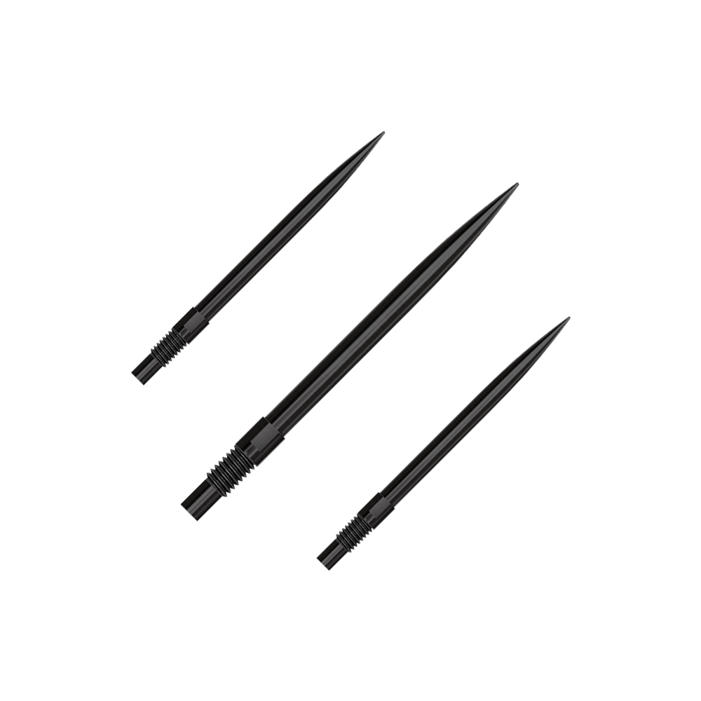 Harrows Quick Point Dart Tips - Black Das Bild zeigt das Produkt 'QP23974_Harrows_QuickPoint_Dartspitzen_Schwarz_30mm_1Set'. Es handelt sich um ein Set schwarzer Dartspitzen.