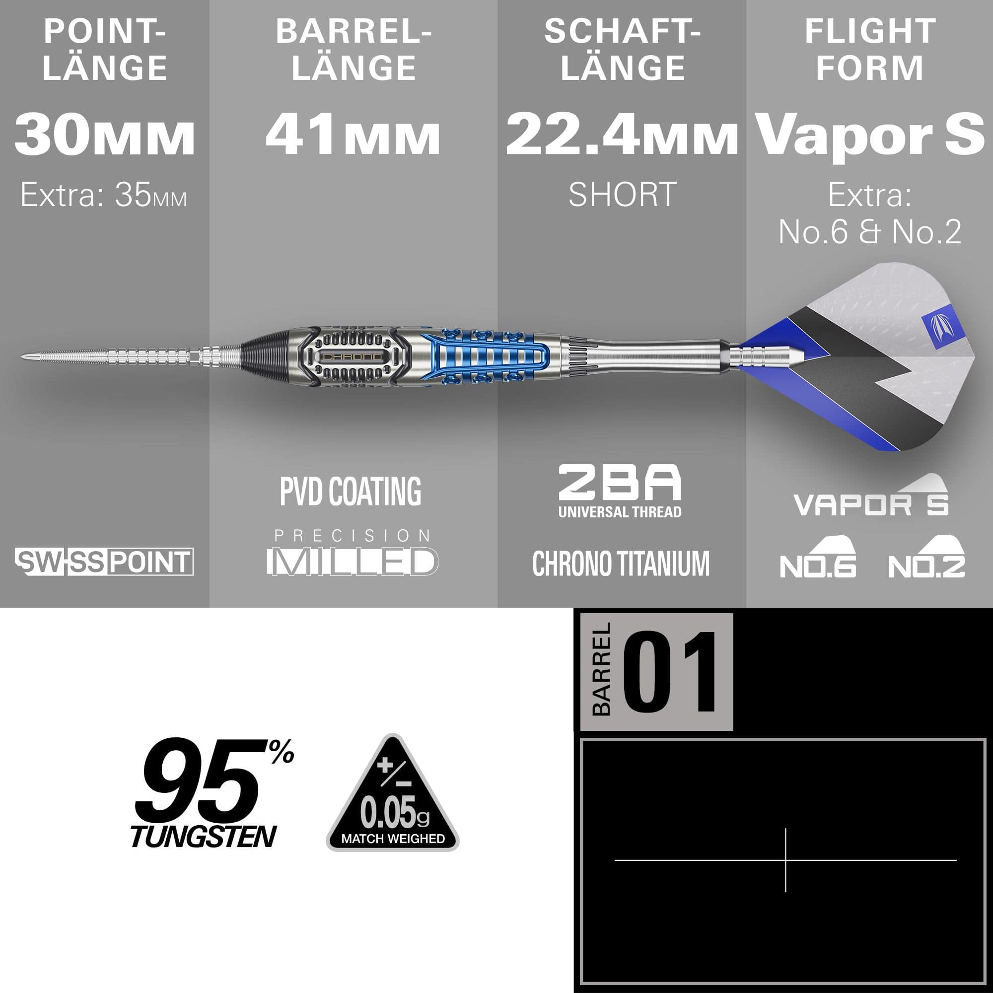Target Phil Taylor Power X Chrono Swiss Points steel darts Hier sieht man die Target Phil Taylor Power X Chrono Swiss Points Steeldarts. Die Darts sind in einem eleganten Design gehalten.