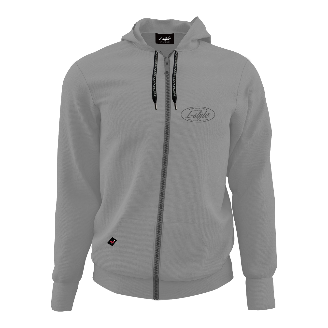 L-Style Hoodie - Grey Der Hoodie „L-Style Hoodie - Grau“ ist grau, hat eine Kapuze und einen durchgehenden Reißverschluss. Auf der linken Brust befindet sich ein dezentes L-Style Logo.
