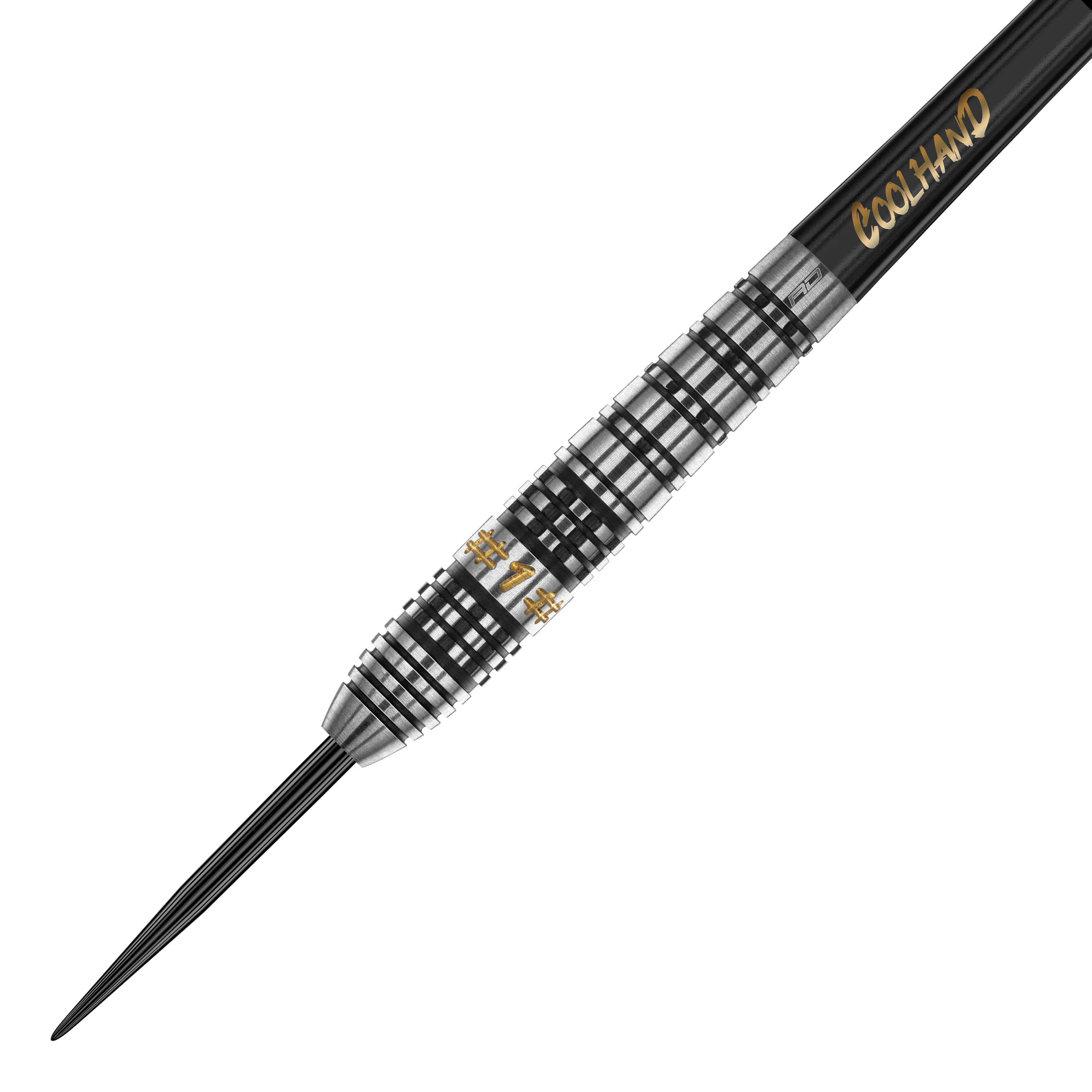 Red Dragon Luke Humphries Prestige Steel Darts Dies ist ein Steeldart der Marke Red Dragon, Modell "Luke Humphries Prestige". Er hat ein silber-schwarzes Design mit goldenen Akzenten und dem Schriftzug "COOL HAND".
