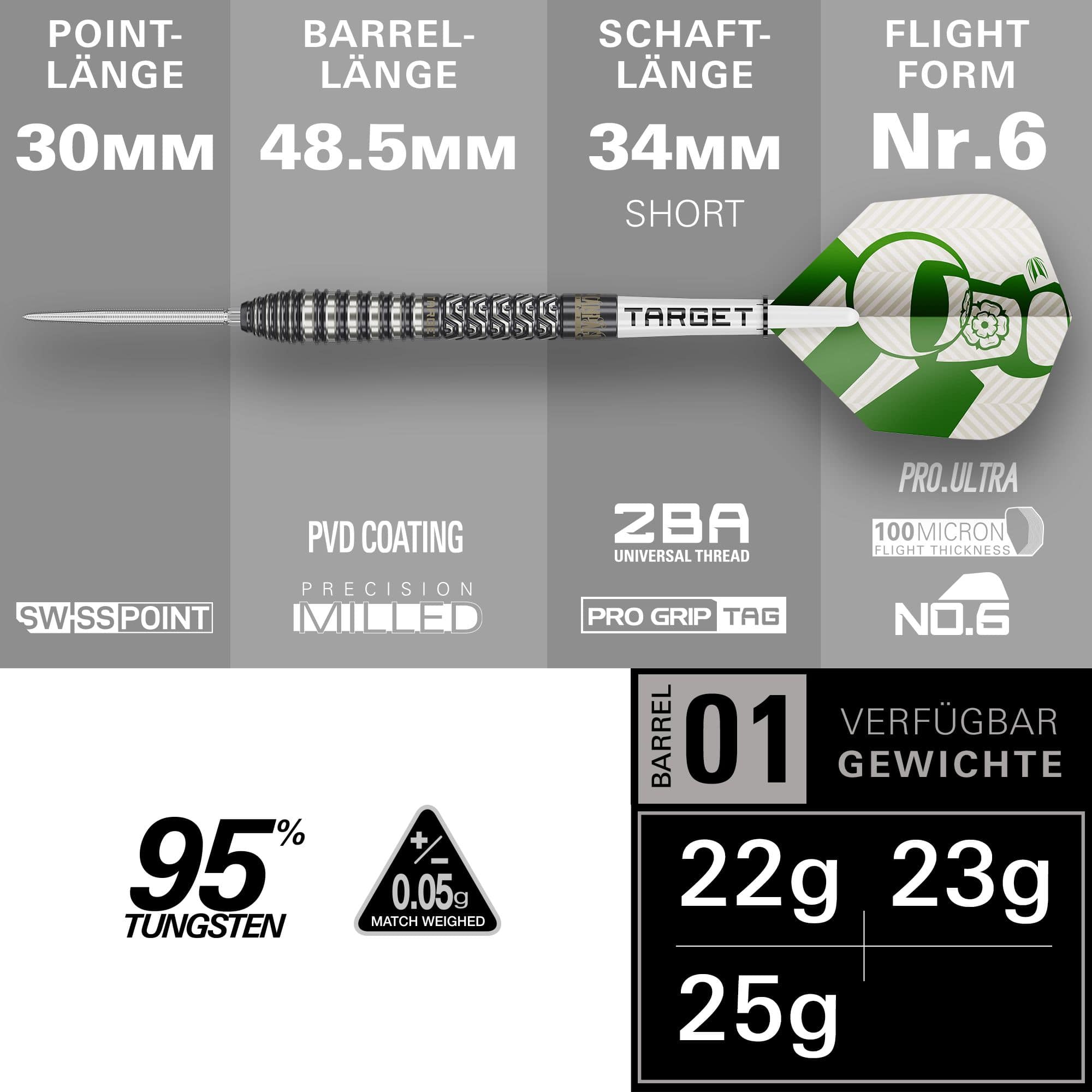 Target Charlie Manby Swiss Points steel darts Hier sind die Target Charlie Manby Swiss Points Steeldarts dargestellt. Das Design ist modern und bietet eine gute Griffigkeit.