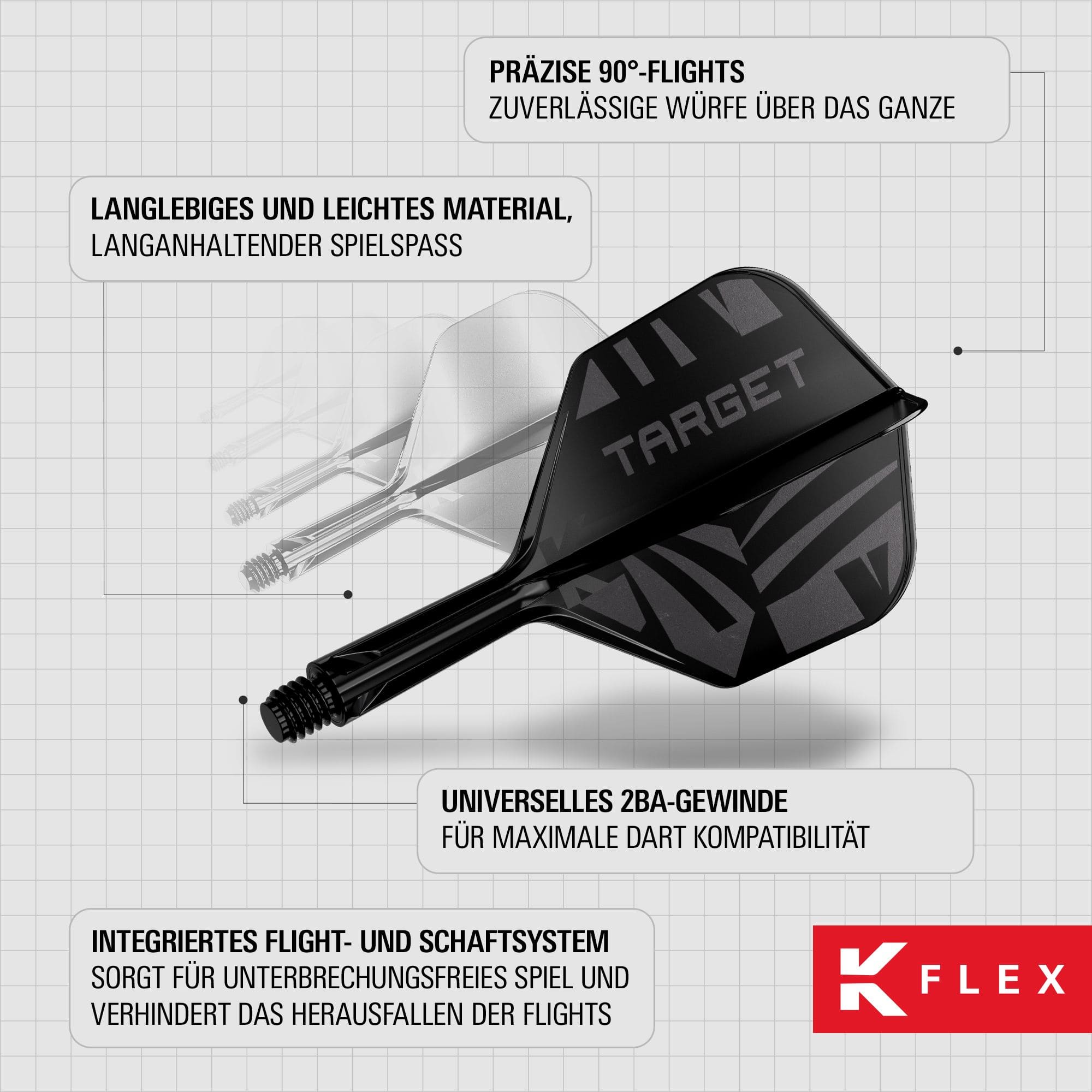 Target K-Flex Black No2 Standard Flights Abgebildet sind die Target K-Flex Black No6 Flights. Diese Flights sind für den Einsatz beim Dartspiel geeignet.