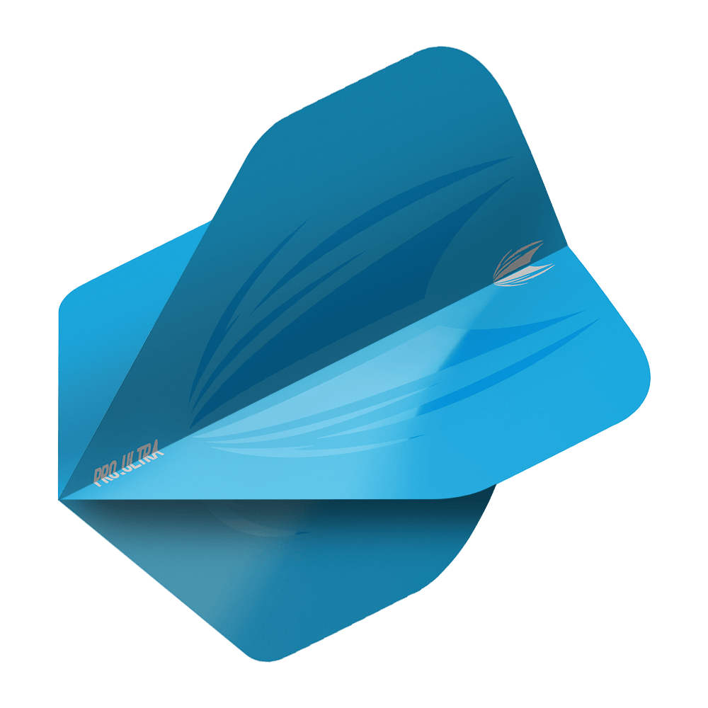 TG440_Target_ProUltra_ID_Lime_Blue_No2_Standard_Flights_2 Das Bild zeigt das Produkt "Target ProUltra ID Blue No2 Standard Flights". Es handelt sich um ein blaues Dartflight mit einem modernen, grafischen Design.
