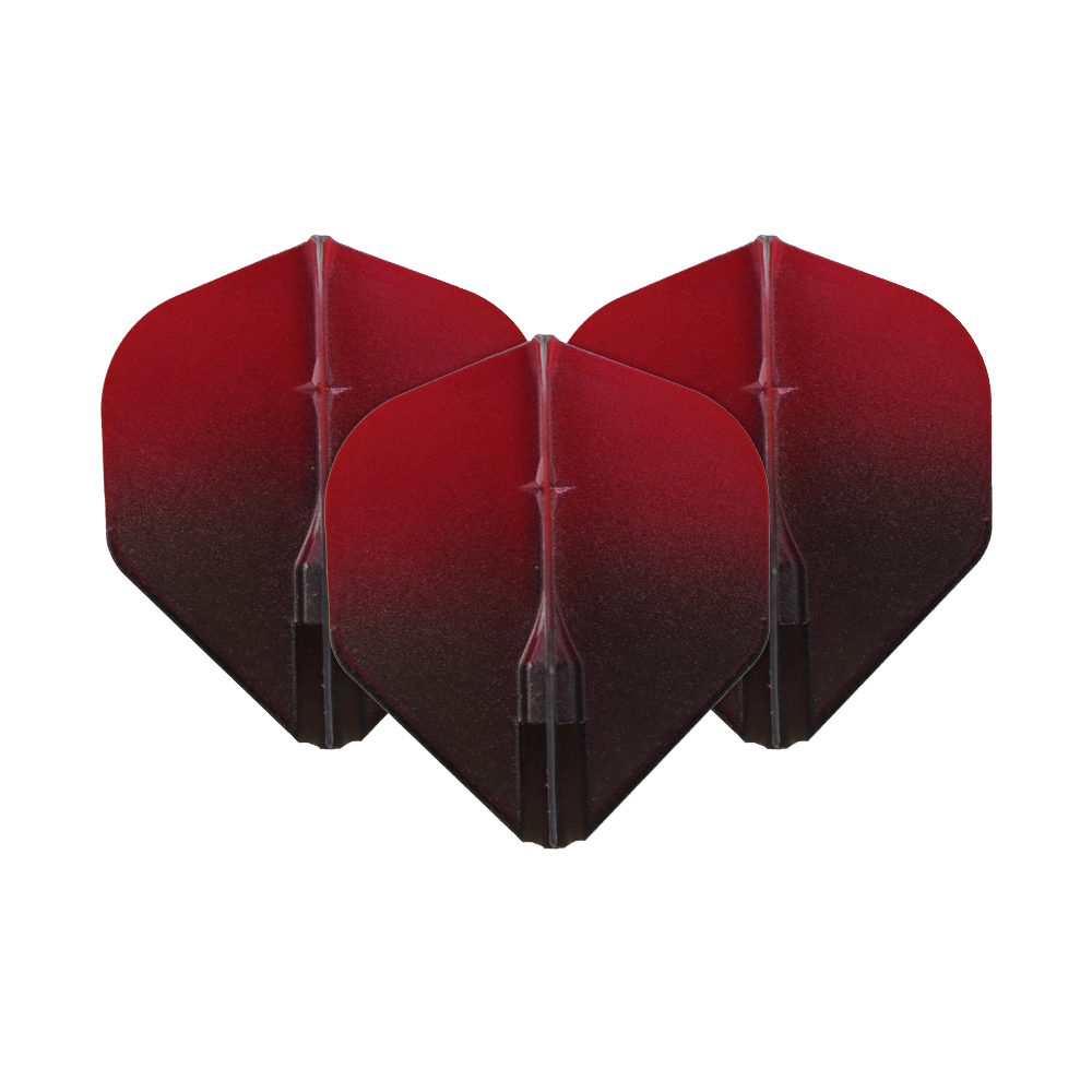 L-Style Two-Tone L1EZ Flights Auf dem Bild sind drei Dartflights zu sehen. Sie sind in einem zweifarbigen Design aus Schwarz und Rot gehalten.