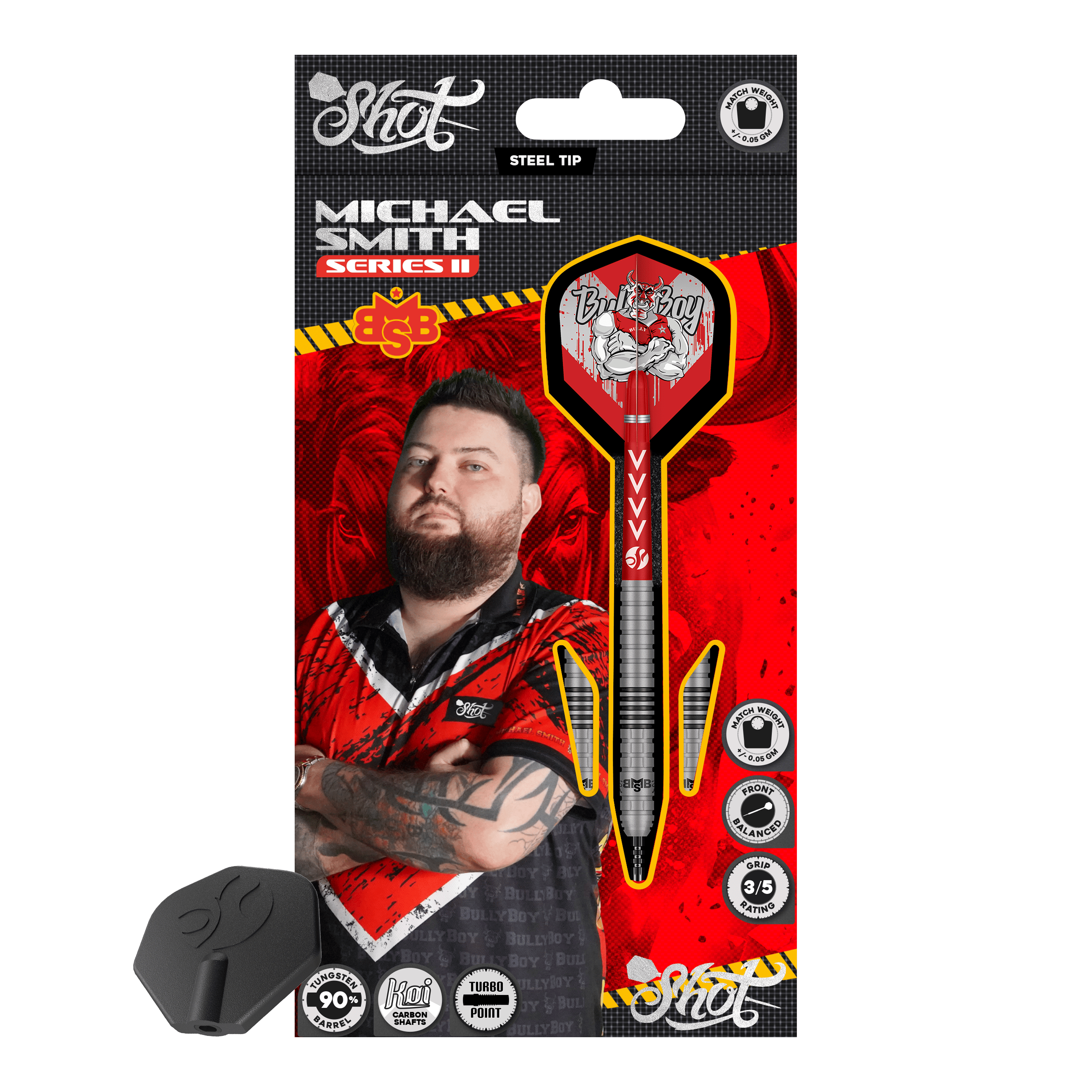 Shot Michael Smith Series 2 Turbo Point steel darts Abgebildet sind die Shot Michael Smith Series 2 Turbo Point Steeldarts. Sie sind speziell für Präzision und Kontrolle beim Dartspielen entwickelt.