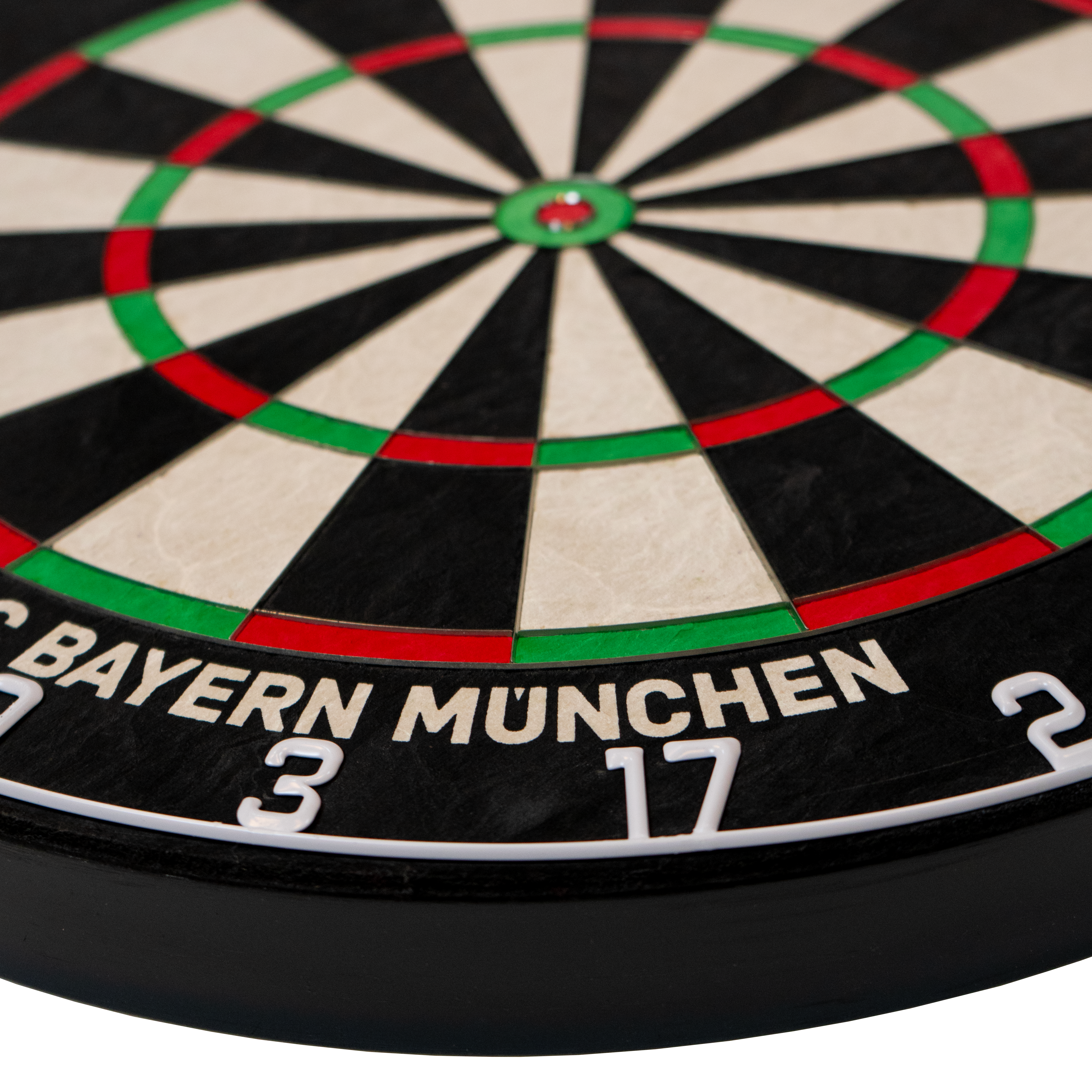 Bulls FC Bayern Munich Bristle steel dartboard Das Bild zeigt das Bulls FC Bayern München Bristle Steeldartboard. Es handelt sich um eine Scheibe zum Dartspielen mit dem Logo des FC Bayern München.