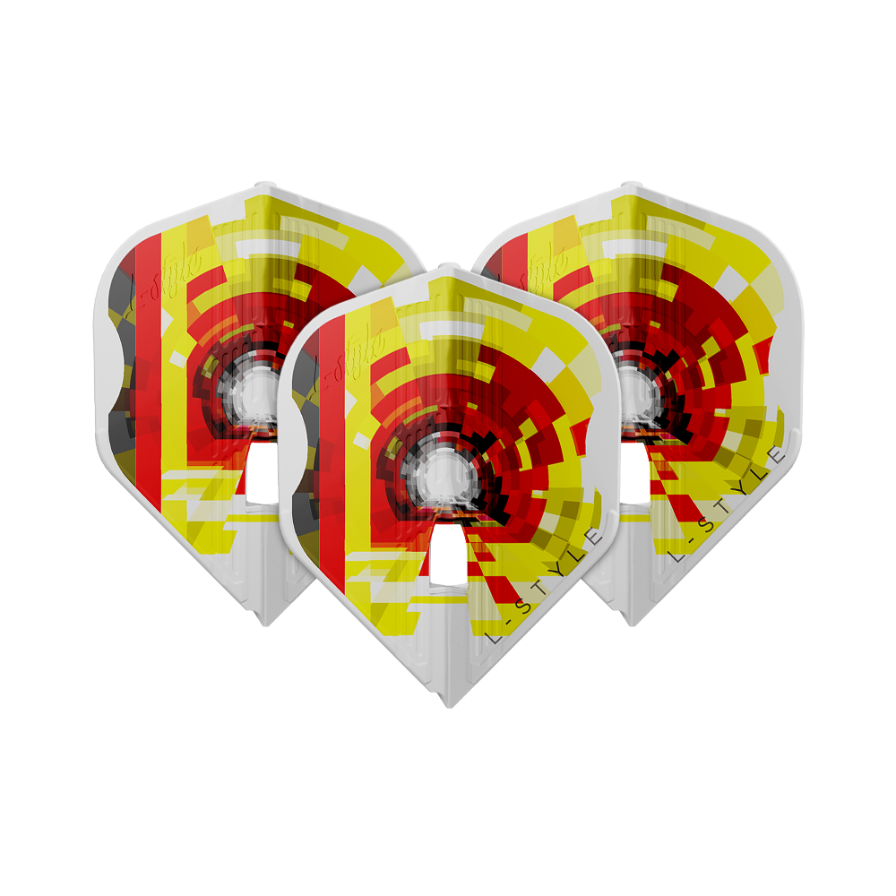 Das Bild zeigt die L-Style Kai Gotthardt V1 White KAMI L1PRO Flights. Es handelt sich um spezielle Dart-Flights in Weiß.