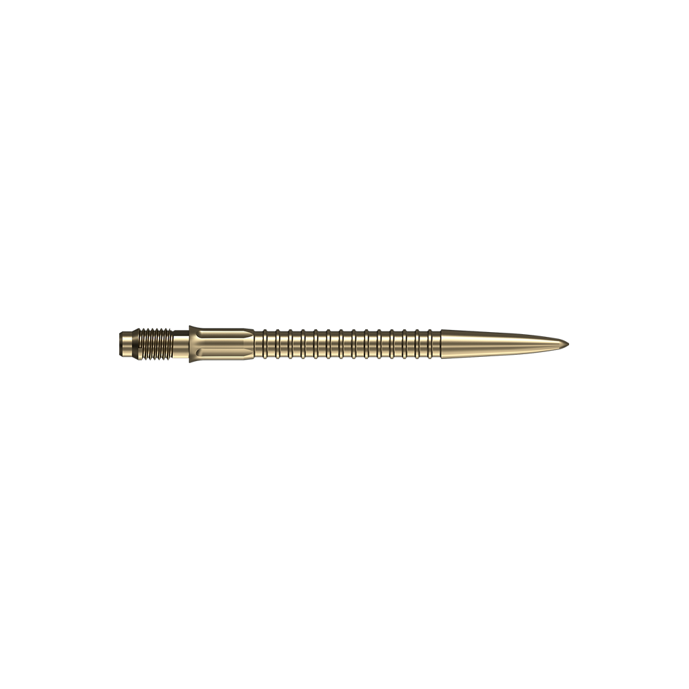 Dartspitzen in goldener Farbe sind auf weißem Hintergrund abgebildet. Geeignet als Ersatzteile für Darts.