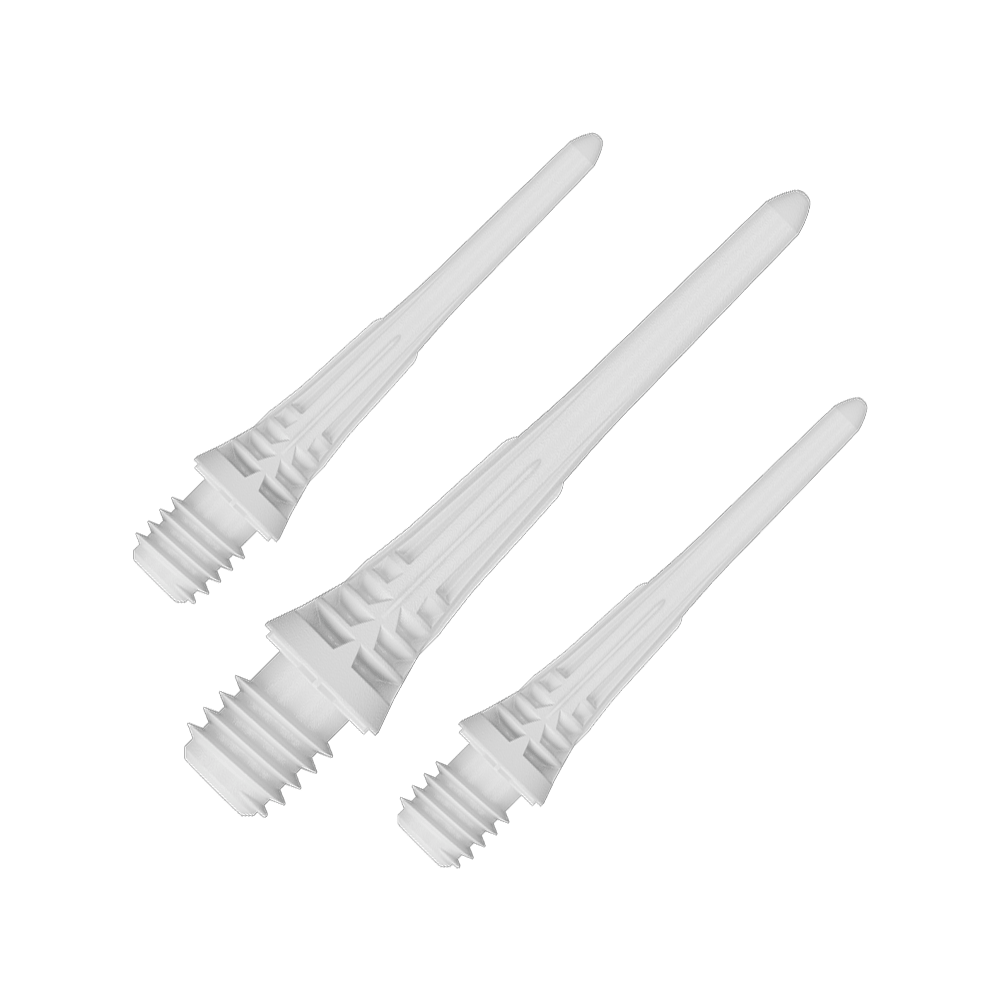 Target Cryo Soft Dart Tips 30 Pack - White Target Cryo Softdartspitzen 30er Pack - Weiß werden einzeln dargestellt. Das Bild hebt die Form und die Farbe der Softdartspitzen hervor.