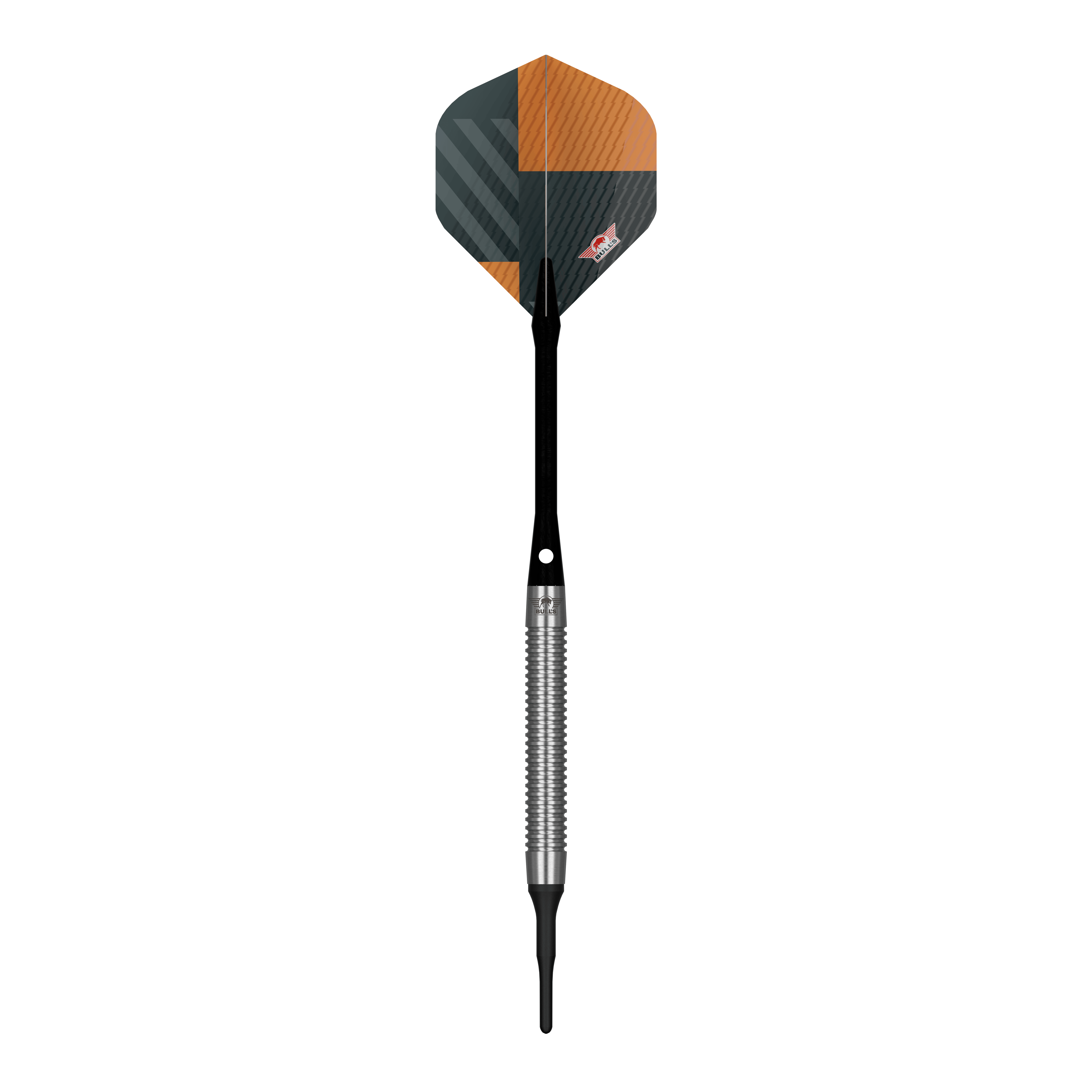 Abgebildet sind Bulls NL Volt Orange Softdarts - 18g. Die Darts sind in verschiedenen Ansichten dargestellt.