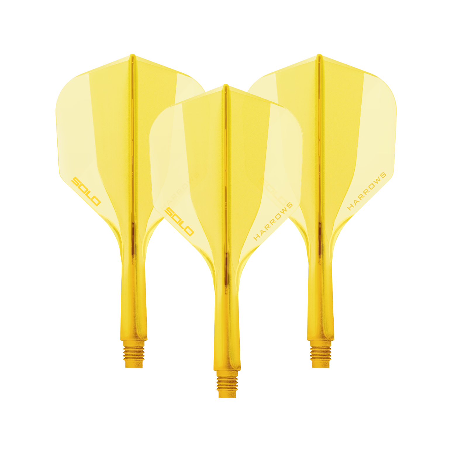 Harrows Solo No6 Flight Shaft System - Yellow Ein gelbes Harrows Solo No6 Flight Shaft System, 20mm lang. Das Bild zeigt ein Dart Shaft Set in leuchtendem Gelb.