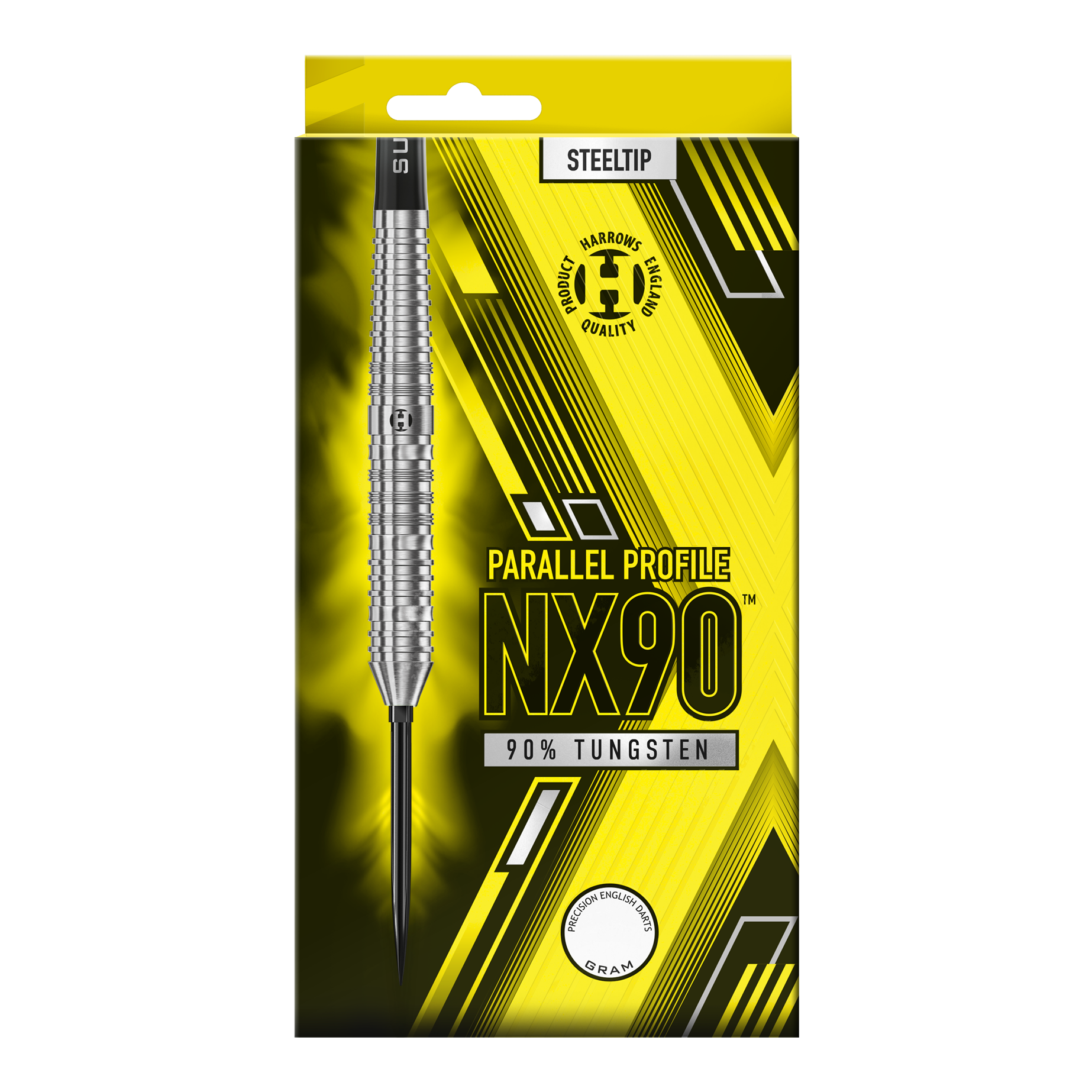 Harrows NX90 Parallel Quick Point Steel Darts Das Bild präsentiert die Harrows NX90 Parallel Quick Point Steeldarts. Das Produkt ist für den Einsatz beim Steeldart geeignet.