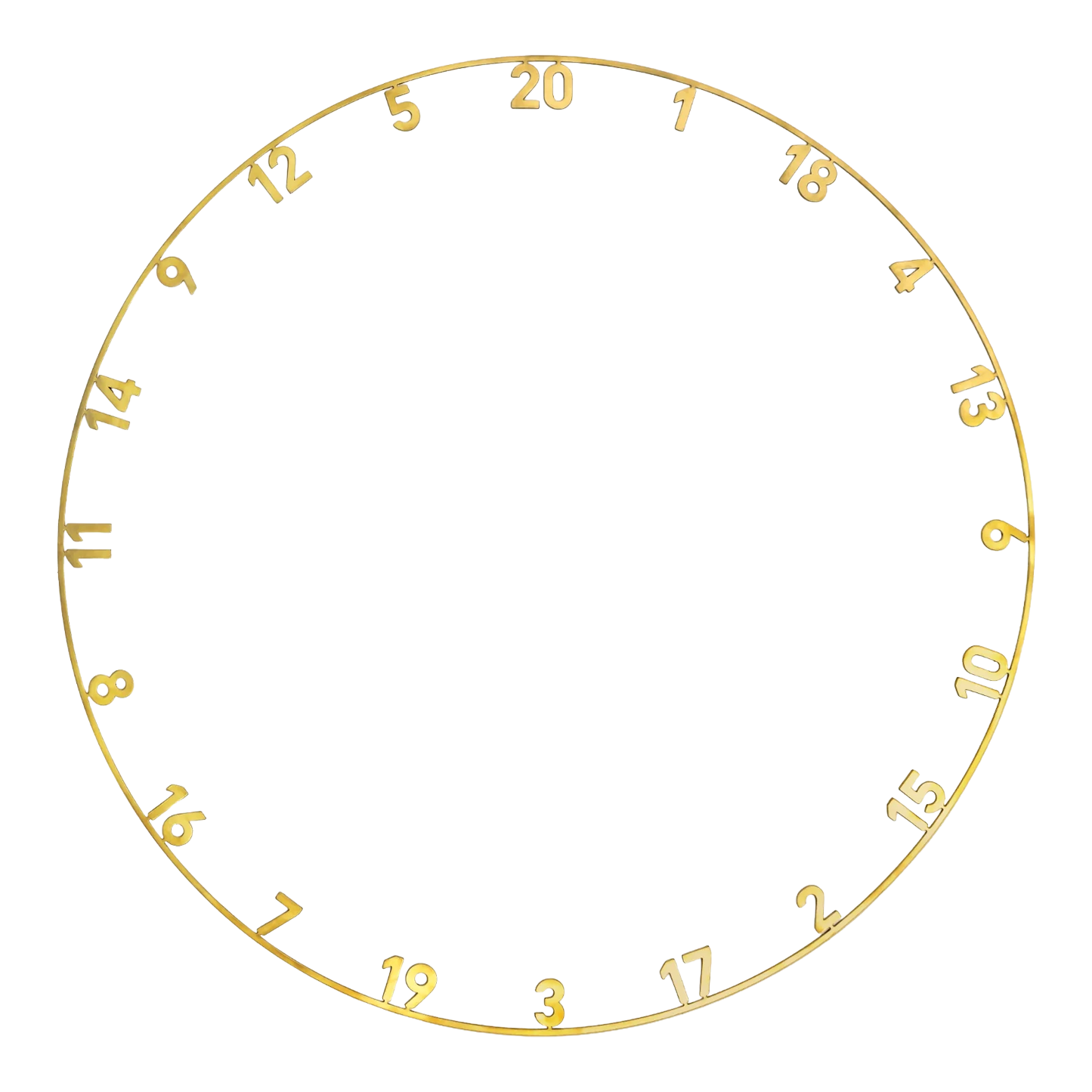 Ein goldener Lasercut-Zahlenring für eine Dartscheibe wird dargestellt. Es handelt sich um das Modell Precise 180 OnePiece.
