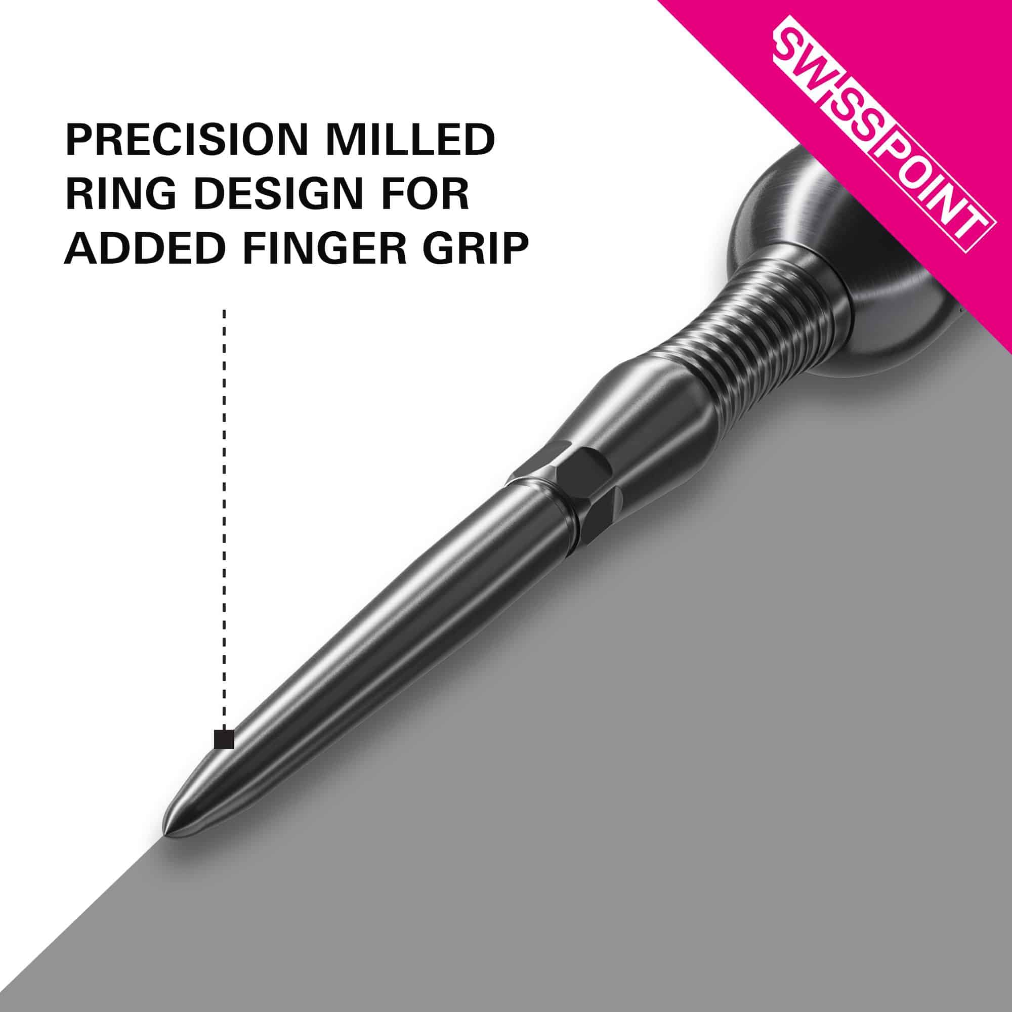 Abgebildet sind Target Swiss Point Dartspitzen Signature RST in Schwarz. Diese Dartspitzen sind für präzises Spiel und hohe Qualität bekannt.