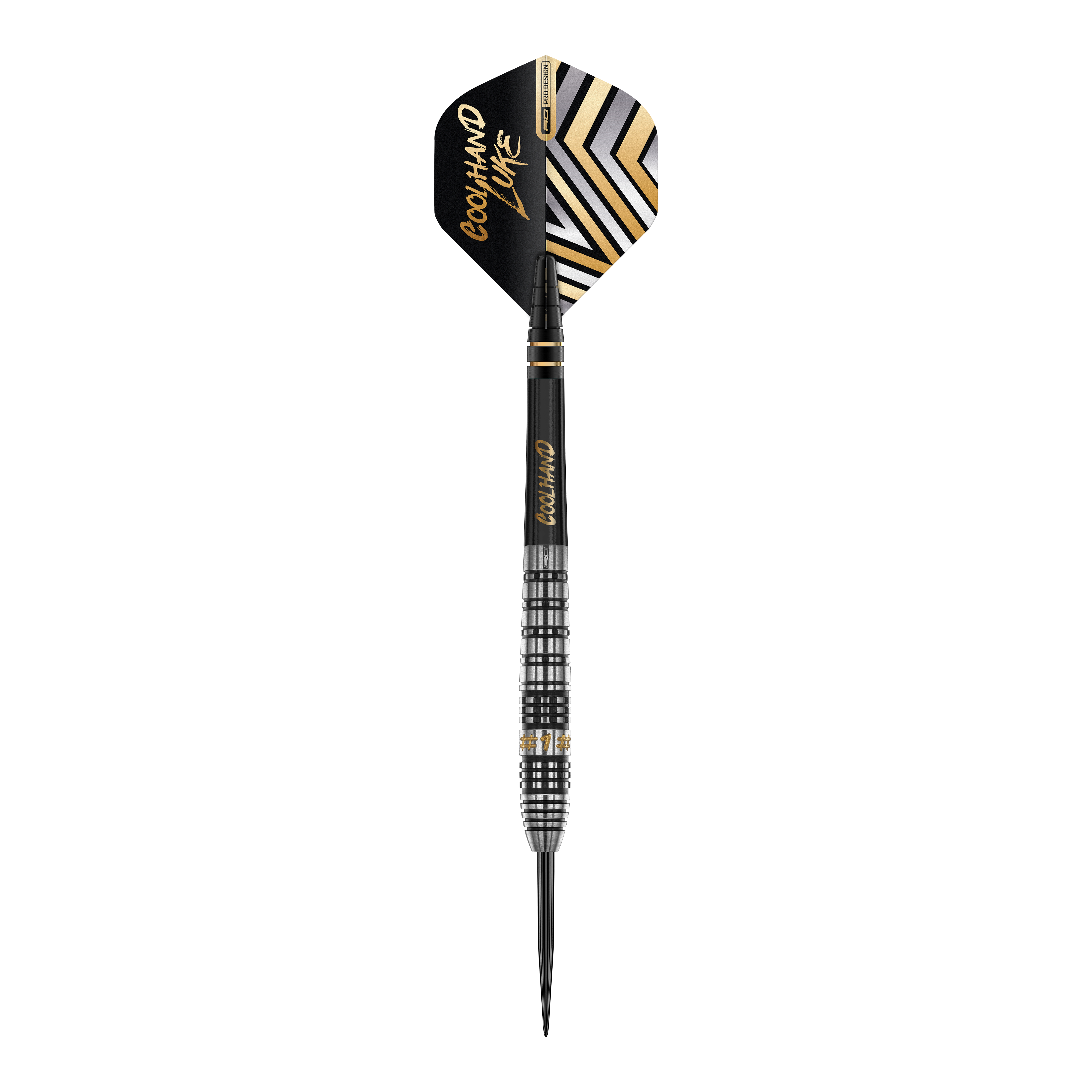 Red Dragon Luke Humphries Prestige Steel Darts Dies ist ein 'Red Dragon Luke Humphries Prestige Steeldart'. Der Dart hat ein schwarz-silbernes Design mit goldenen Akzenten und auffälligen Mustern auf dem Flight.