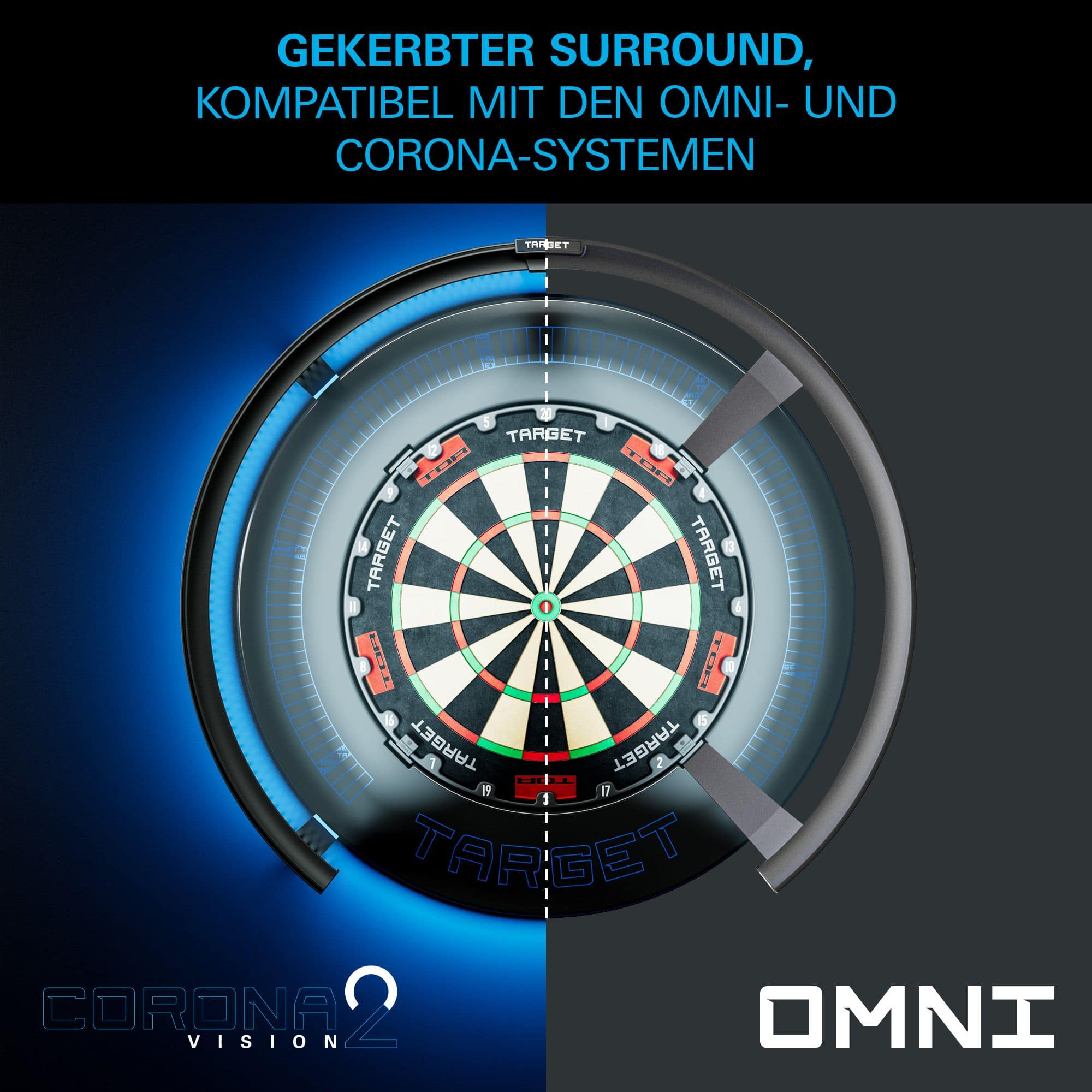 Target Corona Vision Notched Dartboard Surround with Lighting