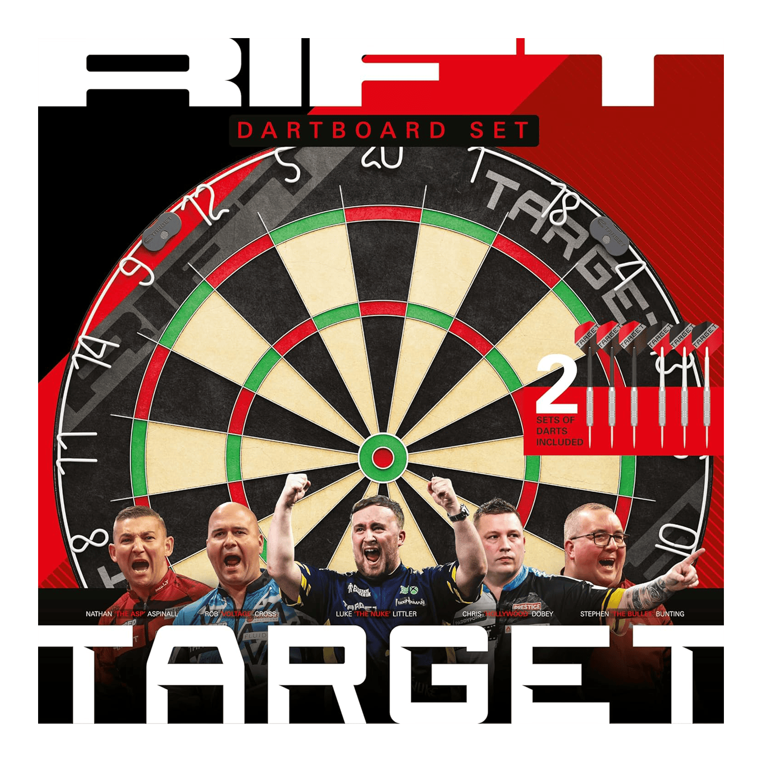 Dieses Bild zeigt das Target Rift Steeldartboard Set. Das Dartboard Set ist robust und langlebig.