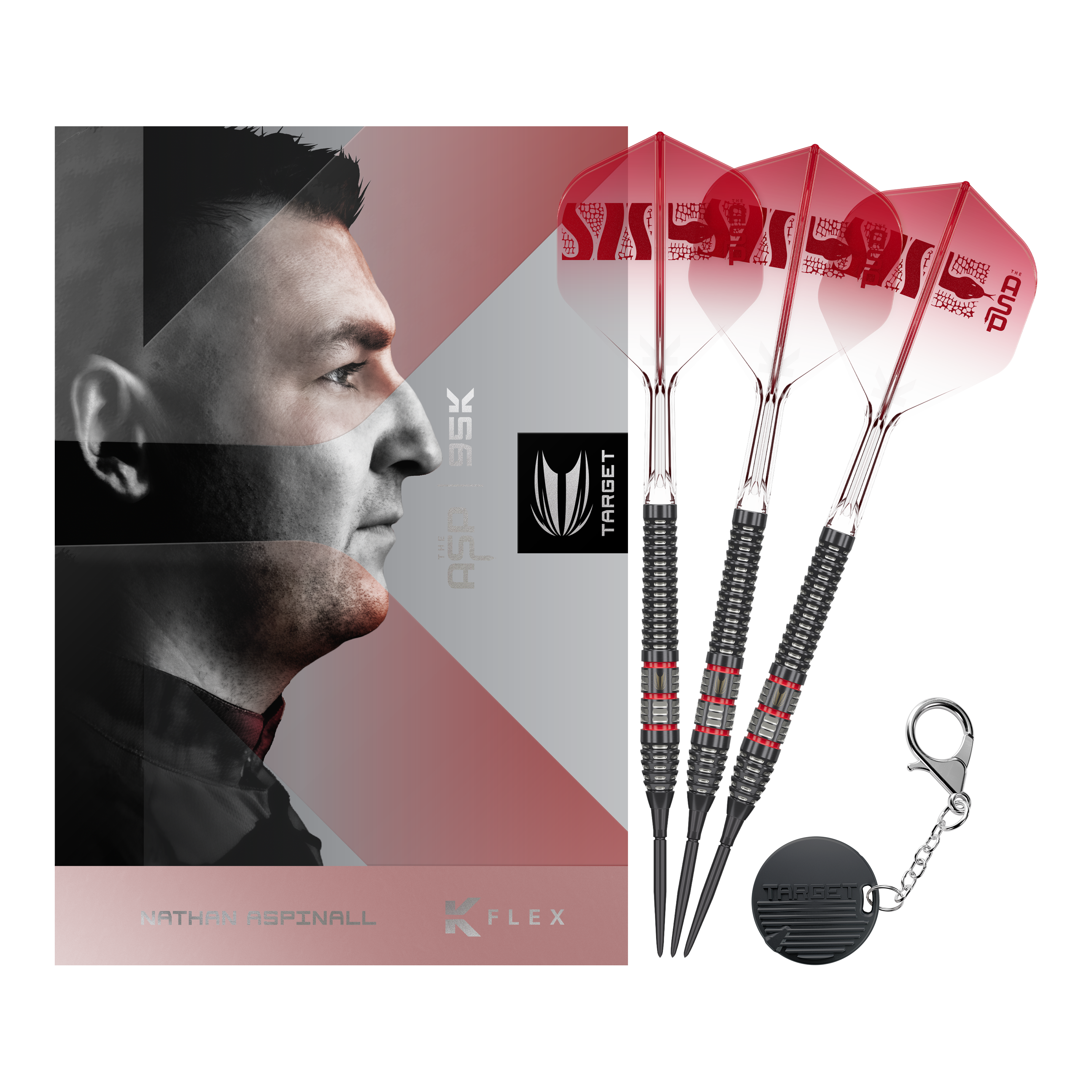 Target Nathan Aspinall 95K Swiss Point Steel Darts Volle Ansicht der Target Nathan Aspinall 95K Swiss Point Steeldarts. Die Darts sind in ihrer Gesamtheit abgebildet.