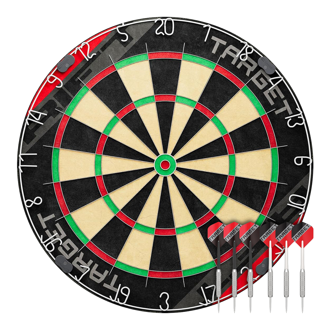 Target Rift steel dartboard set Hier sieht man das Target Rift Steeldartboard Set. Das Produkt bietet eine stabile Dartscheibe für präzises Spiel.