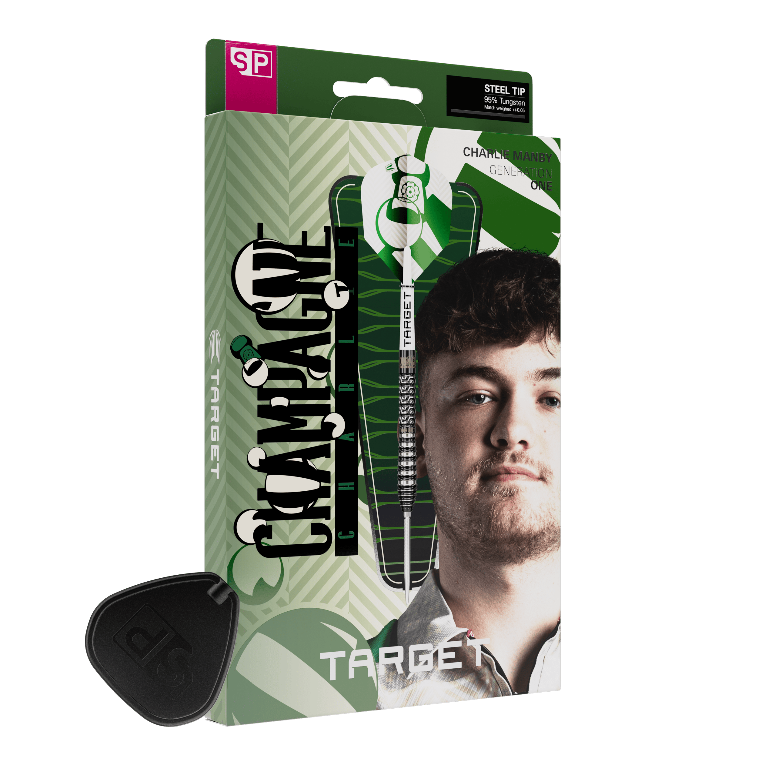 Dies ist ein Foto von Target Charlie Manby Swiss Points Steeldarts. Es wird ein weiterer Dart aus dem Set gezeigt.