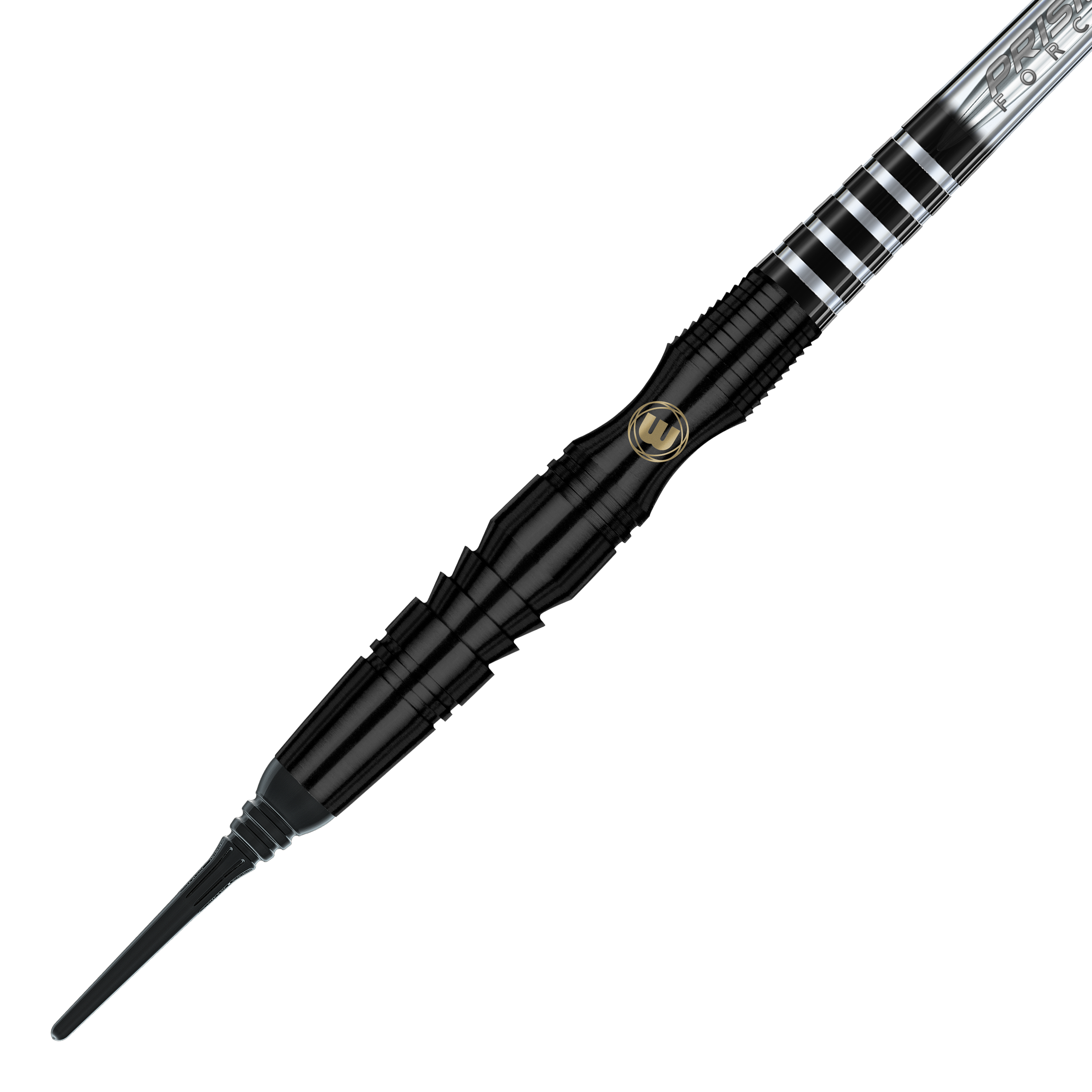 Winmau Sniper Black soft darts - 20g Dies ist ein Winmau Sniper Black Softdart mit einem Gewicht von 20g. Der Dart hat ein elegantes schwarzes Design mit silbernen Akzenten.