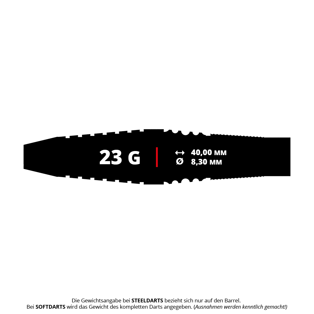 Zu sehen sind die Mission Michele Turetta Sandblasted Steeldarts mit einem Gewicht von 23g. Die Dartpfeile haben eine sandgestrahlte Oberfläche.