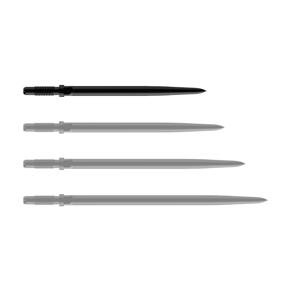 Gezeigt sind BullsNL Convertible Points Smooth in Schwarz mit einer Länge von 32 mm. Die Produktspitzen sind einzeln zu sehen.