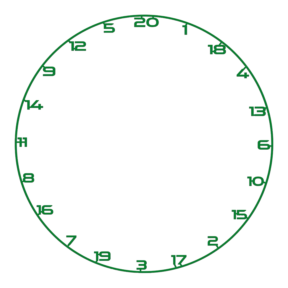 Dieses Bild zeigt ein Dartboard-Zahlenring in Grün. Es ist ideal für Dartboards und wird oft zum Zählen verwendet.