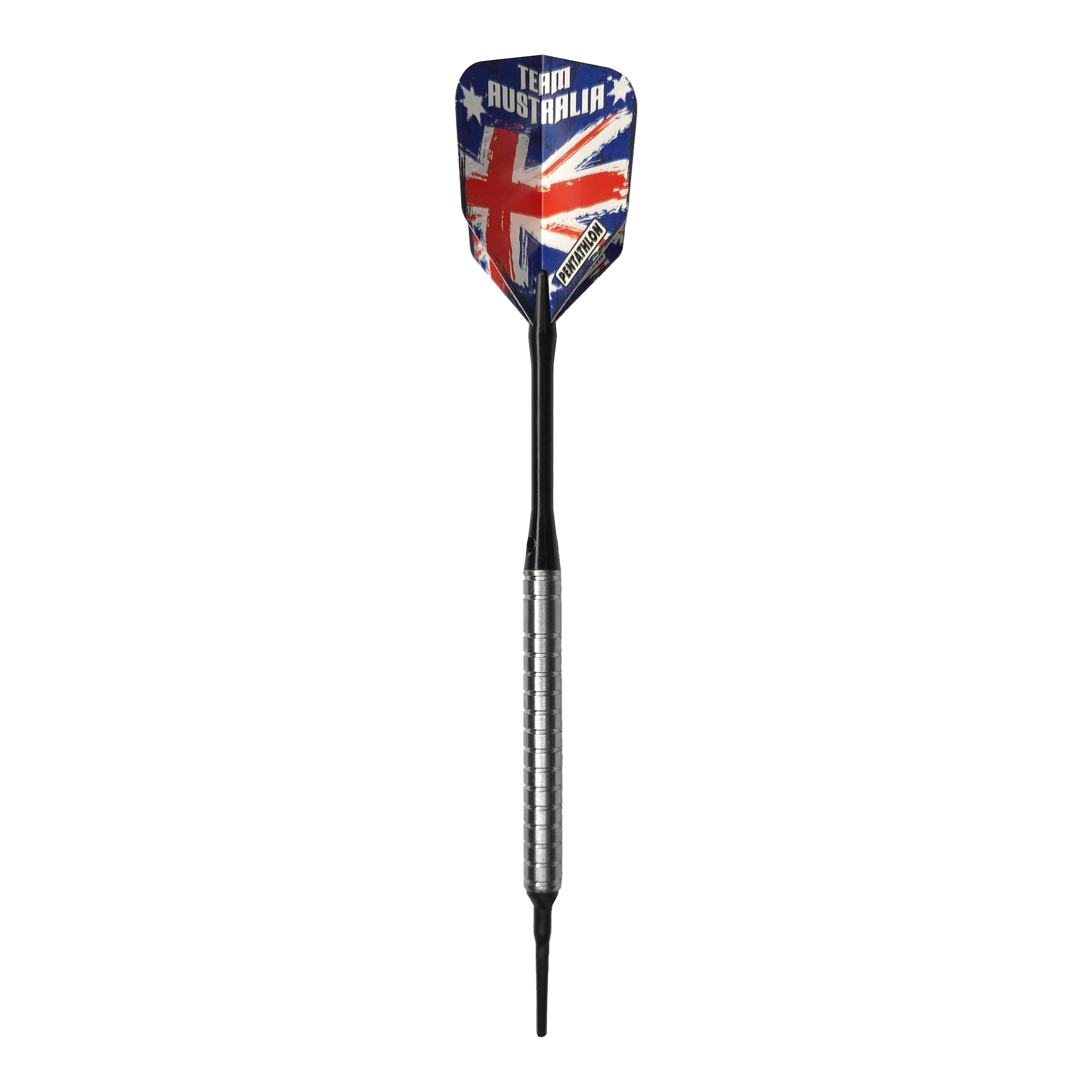 McDart 85 Tungsten V24 Softdarts - 18.5g Der abgebildete Dartpfeil ist ein "McDart 85er Tungsten V24 Softdart" mit einem Gewicht von 18,5g. Auf dem Dartflight ist die australische Flagge mit der Aufschrift "Team Australia" zu sehen.