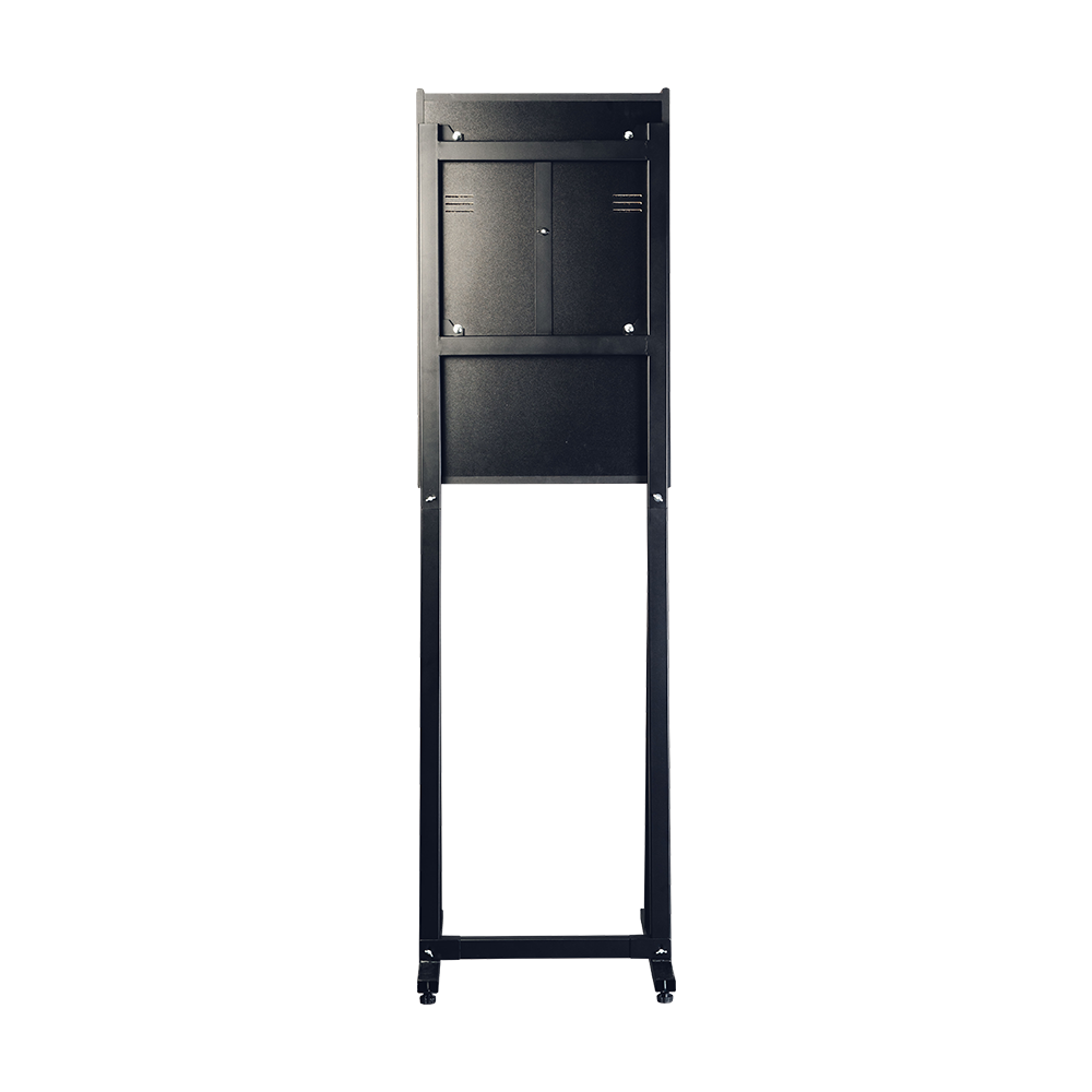 Karella_E-Master_Dartautomat_Standfuss_Mit_M-nzeinwurf_2 Das Bild zeigt die Rückseite eines Karella E-MASTER Dartautomaten mit Münzeinwurf. Zu sehen ist ein schwarzes, rechteckiges Gehäuse mit verschließbaren Fächern.