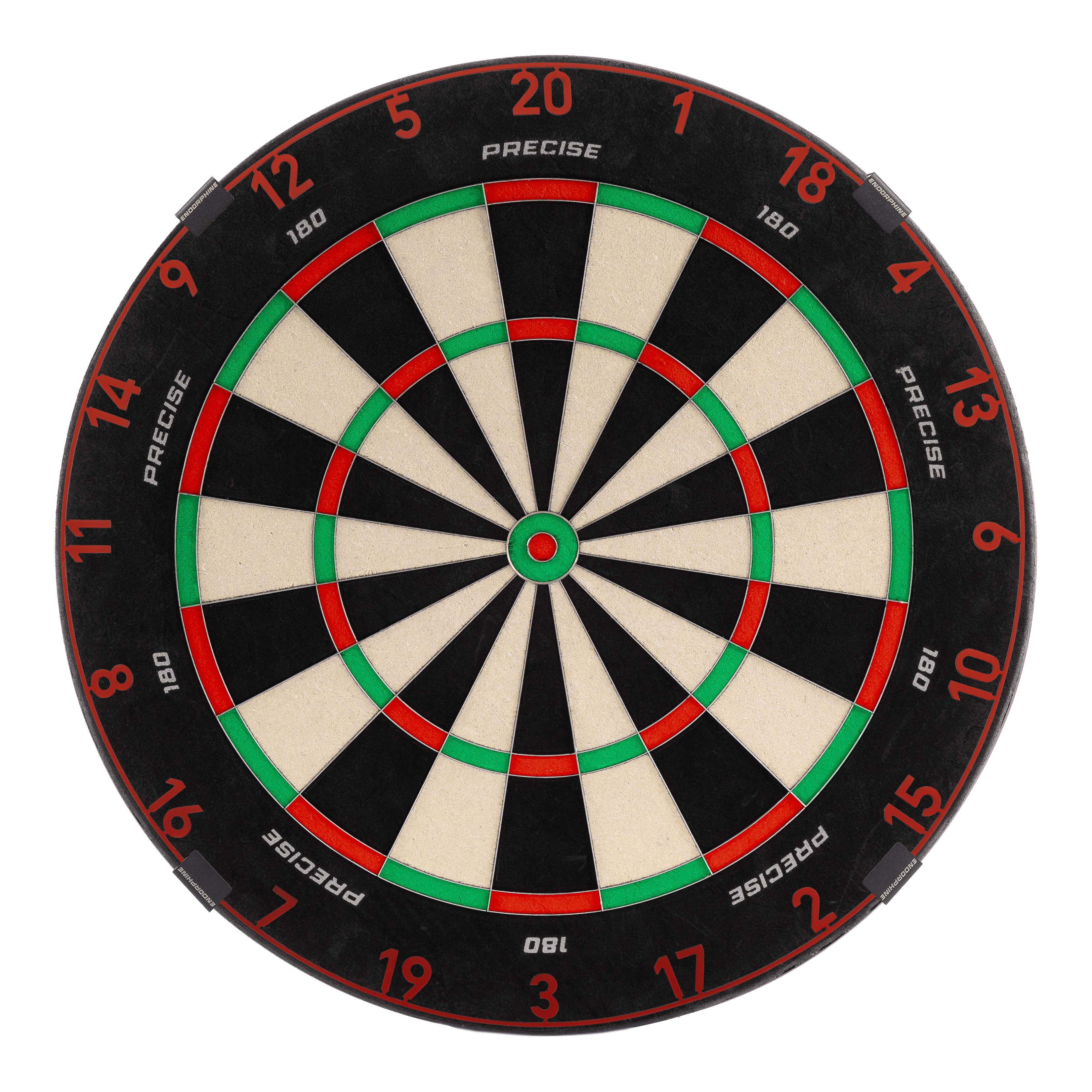 Precise 180 Endorphine Steel Dartboard with Numbered Ring - Faded Red Das Bild zeigt das Precise 180 Endorphine Steeldartboard mit Nummernring in Faded Red. Es handelt sich um eine hochwertige Dartscheibe mit rotem Farbverlauf.