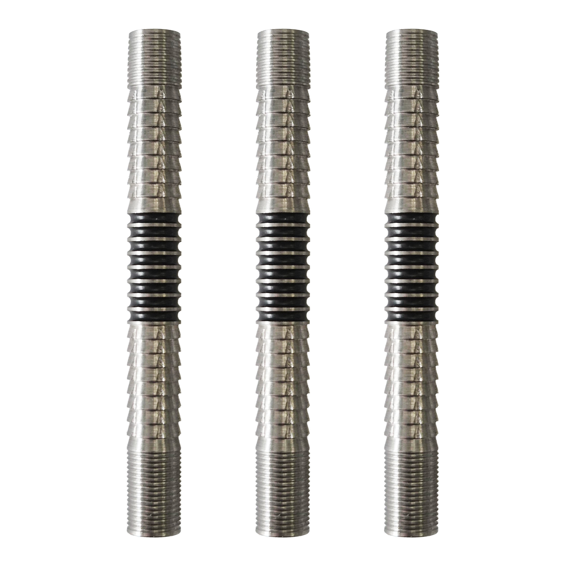 McDart Ringed Shark 2 soft dart barrels Das Bild zeigt die McDart Ringed Shark 2 Softdart Barrels. Die Dart-Barrels besitzen ein geriffeltes Shark- und Ring-Design.