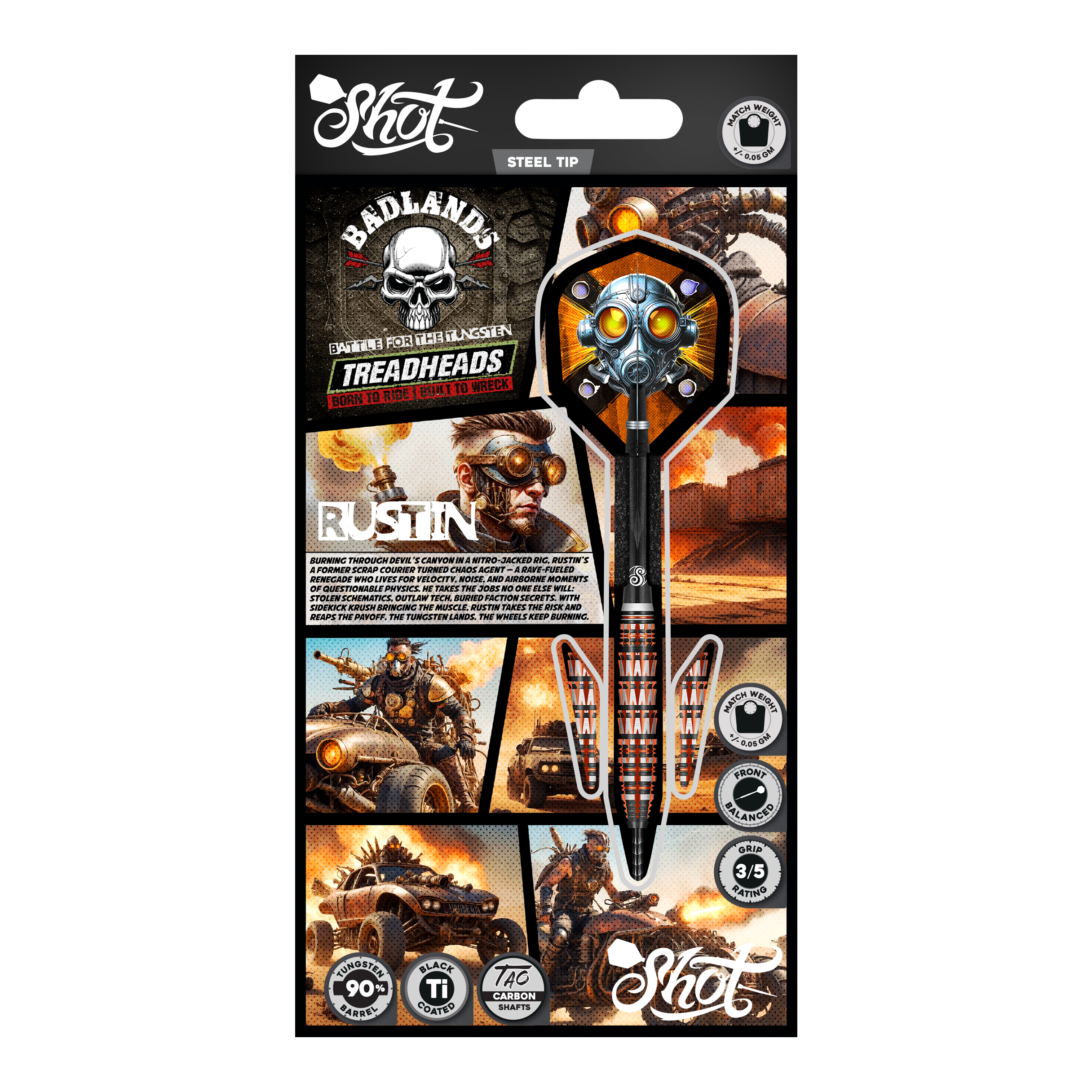 Shot Badlands Rustin Steel Darts - 23g Auf dem Foto ist Shot Badlands Rustin Steeldarts - 23g zu sehen. Das Produkt wird aus einer weiteren Ansicht dargestellt.